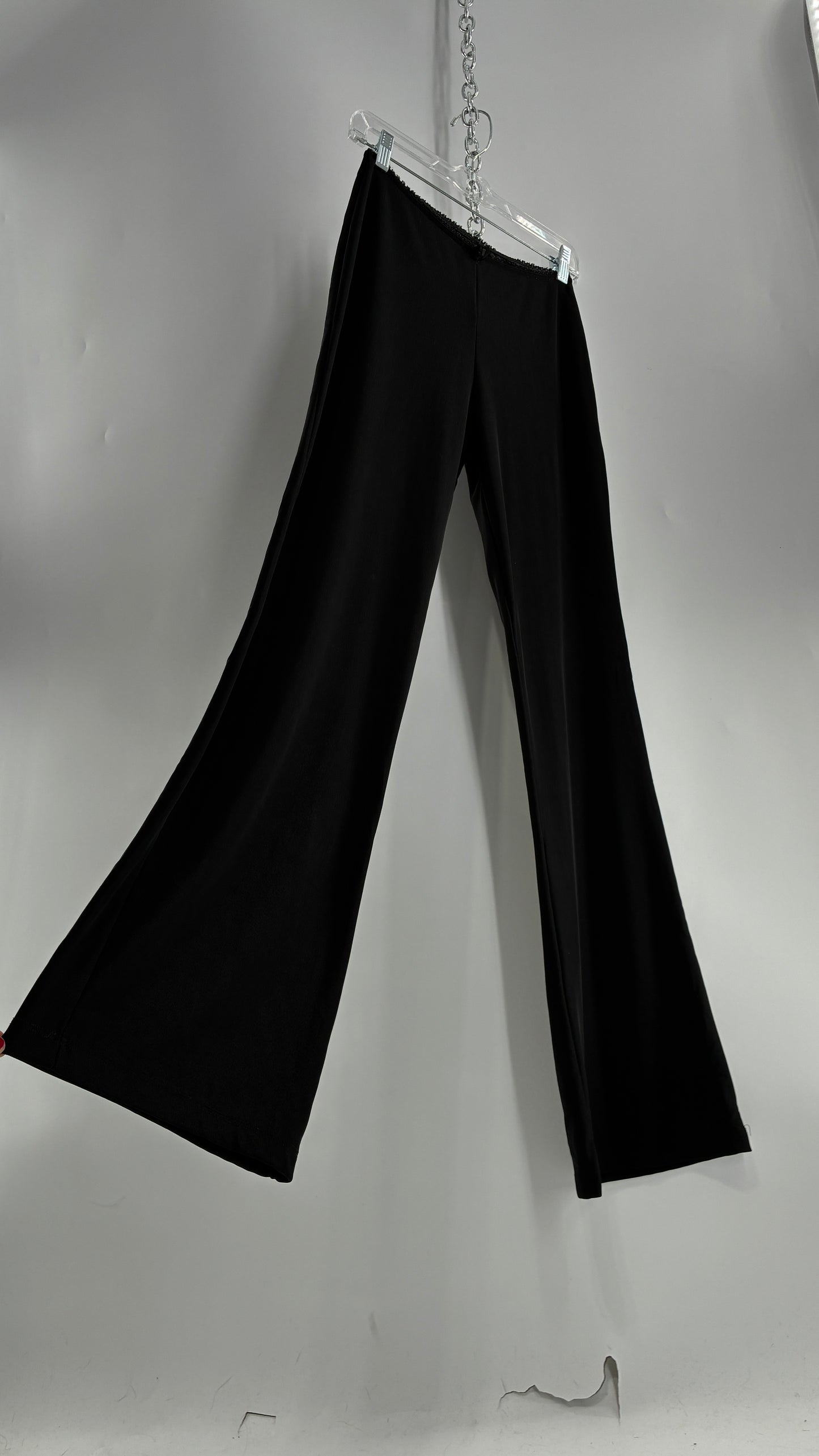 Vintage ACTIVE USA 1990s Black Thick Low Rise Yoga Pants with Bow Front (Medium)