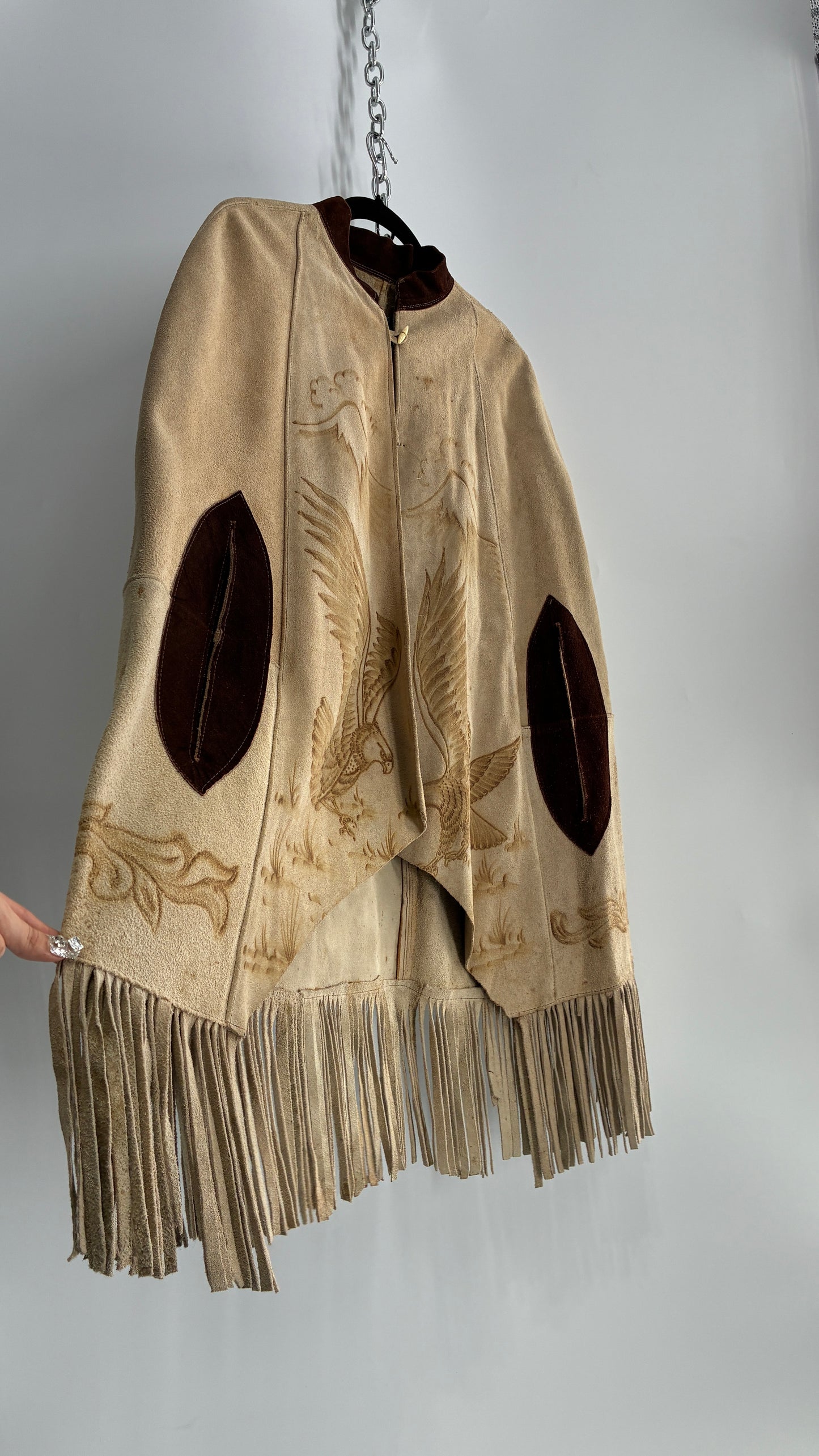 Vintage Animal Hide Engraved Poncho OverCoat (C)(One Size)