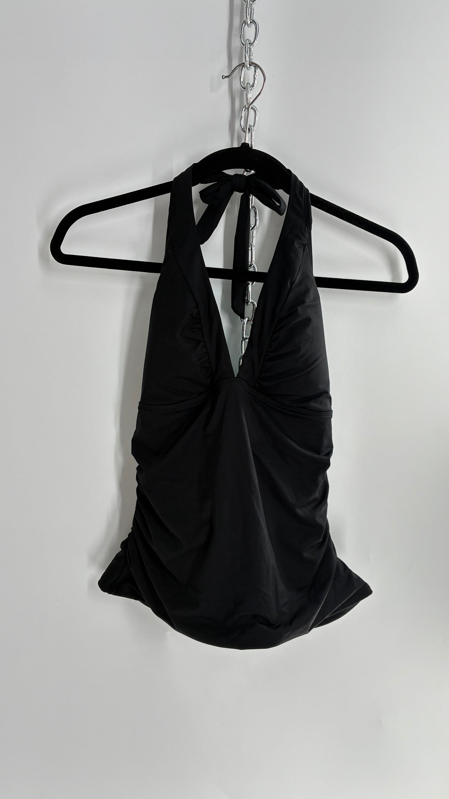 ATHLETA Black Ruched Halter Tank with Built in Lined Bra and Tags Attached (Small)