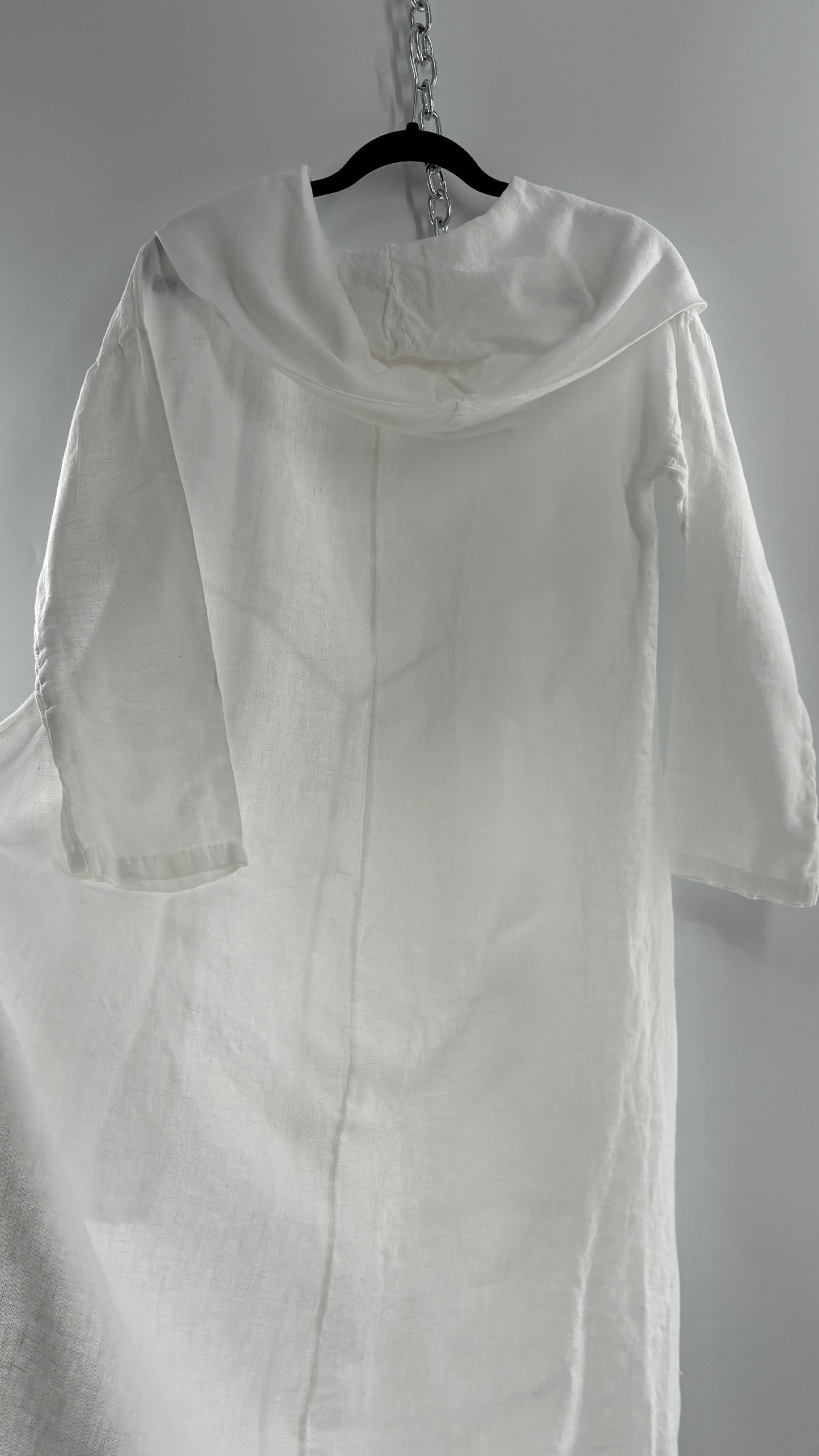 Vintage White 100% Linen Made in Italy Blouse Dress (Large)
