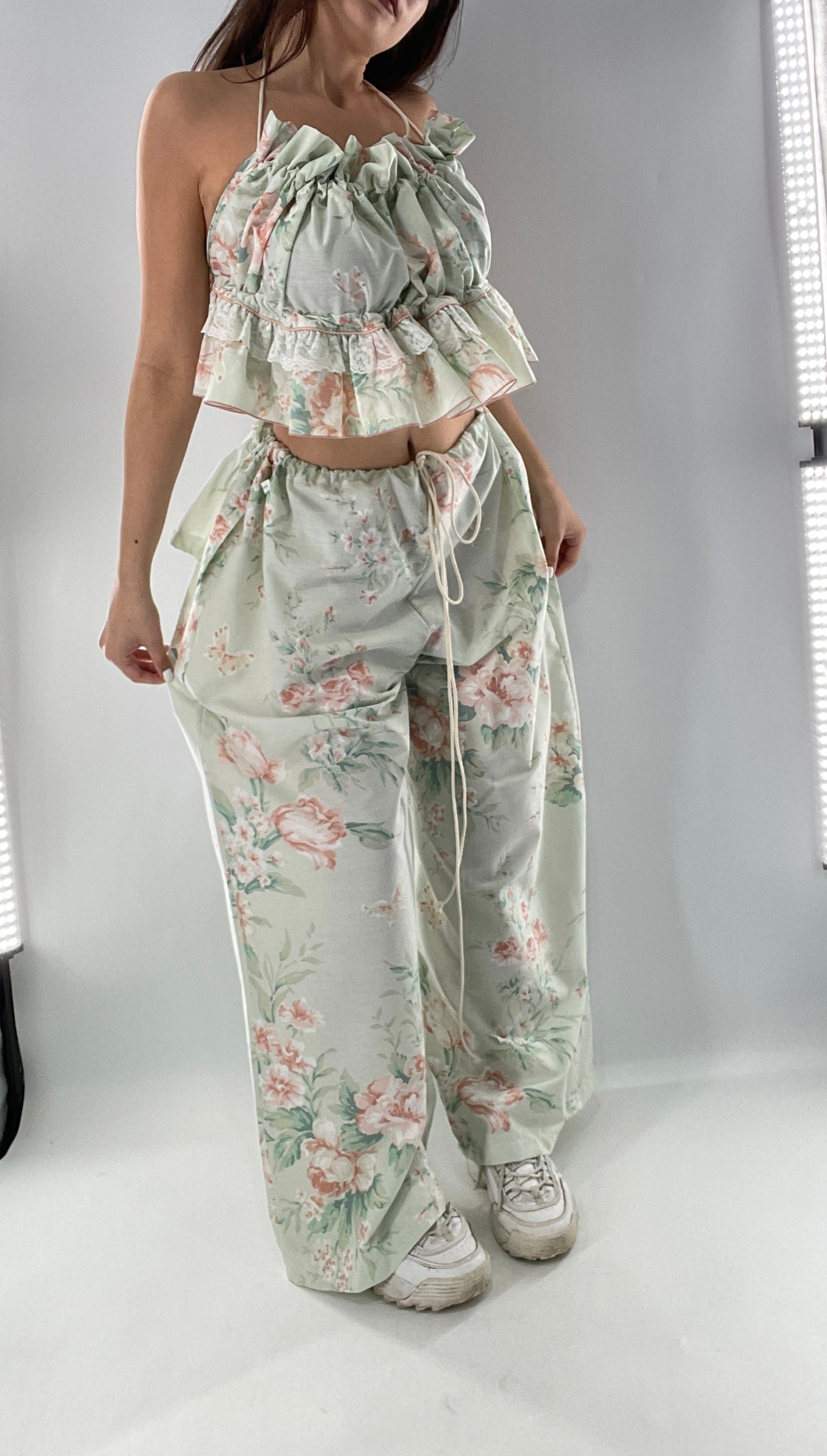 Vintage Set Covered in Delicate Dainty Florals, Butterflies, and Ruffles (One Size, Adjustable)