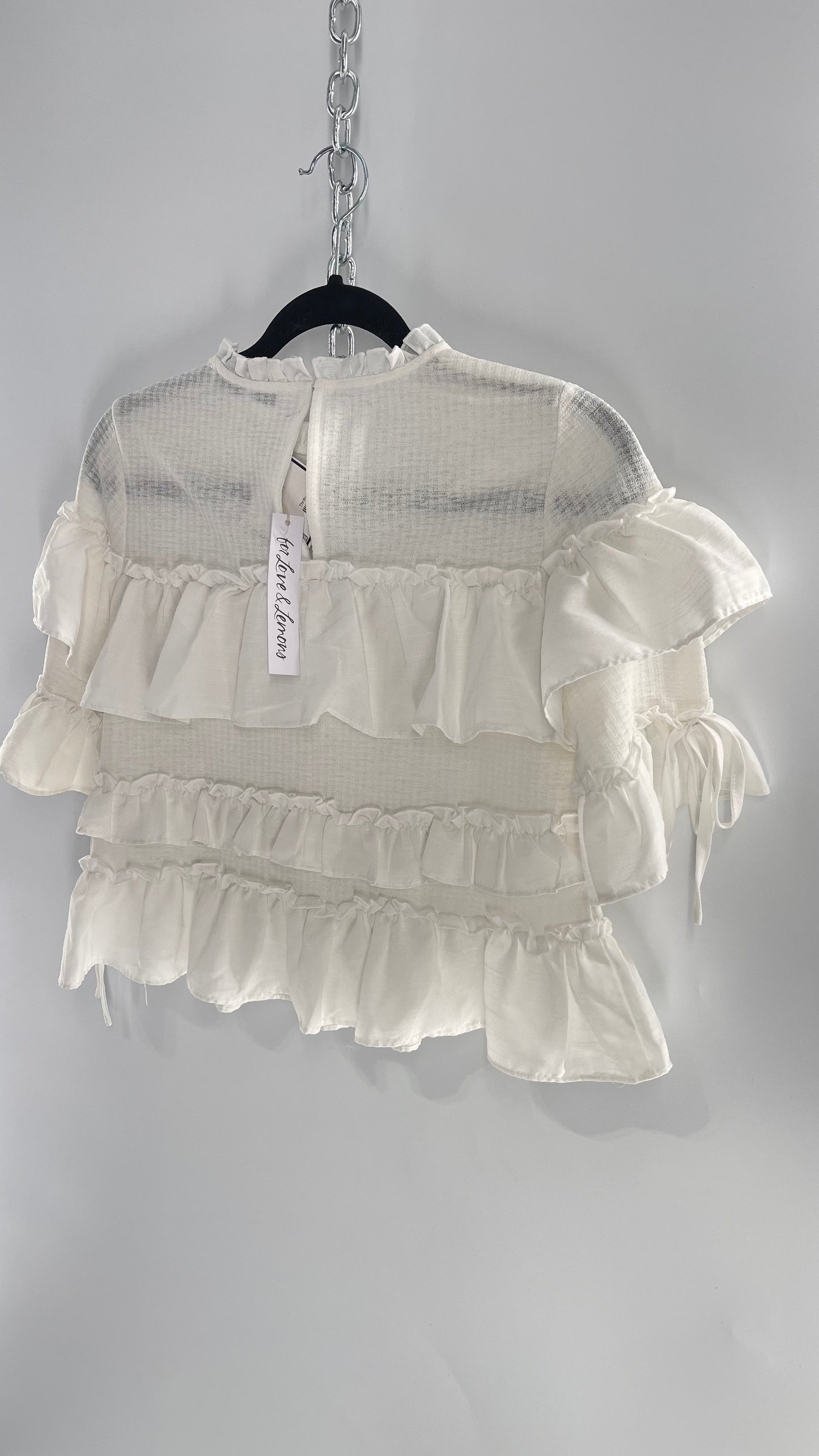 For Love and Lemons English Factory White Ruffle Cloud Blouse with Tags Attached (XS)