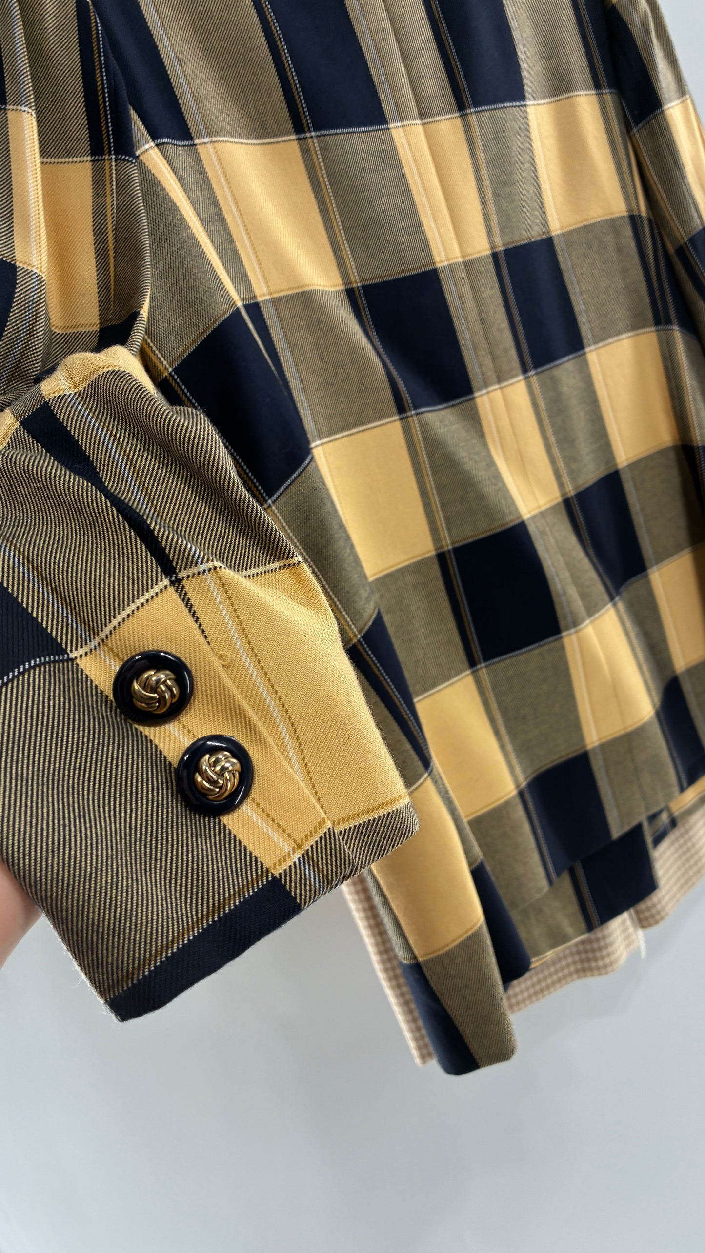 Vintage Suit Set with Yellow Plaid Double Breasted KASPER A.S.L Blazer and Upcycled Wool Mini Skirt (6)