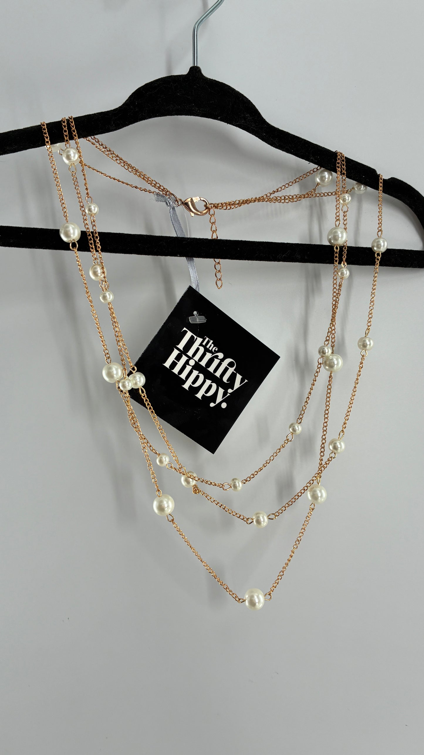 Gold Layered Chain Necklace with Pearl Detailing