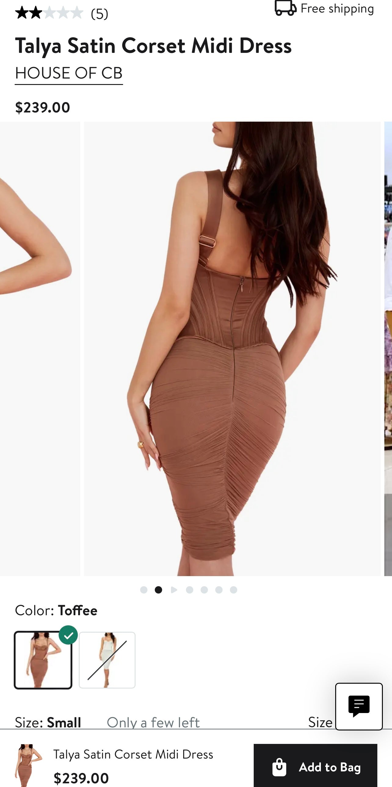 House of CB Talya Toffee Satin Corset Midi Dress with Ruched Skirt (Medium)