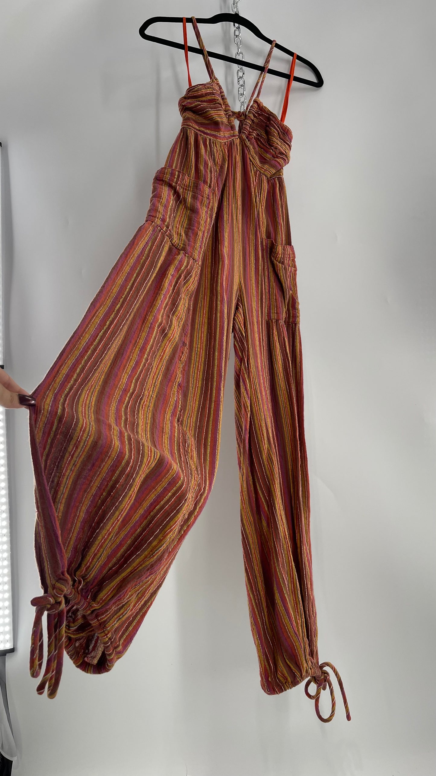 Free People Sundaze Striped Cotton Jumpsuit (XS)