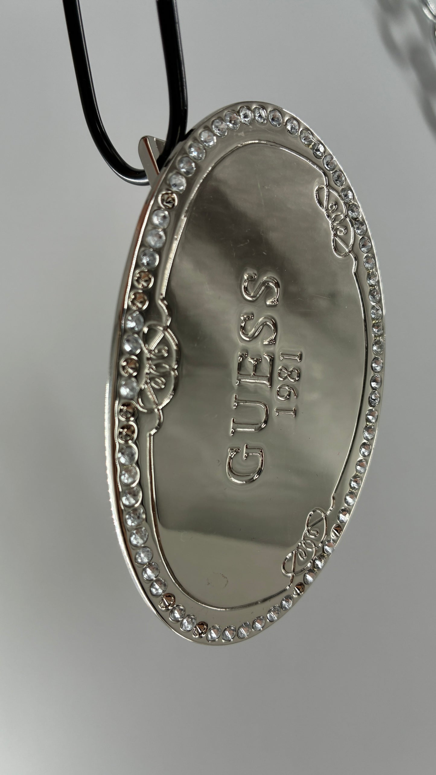 GUESS 1981 Oversized Silver Metal Buckle with Rhinestones