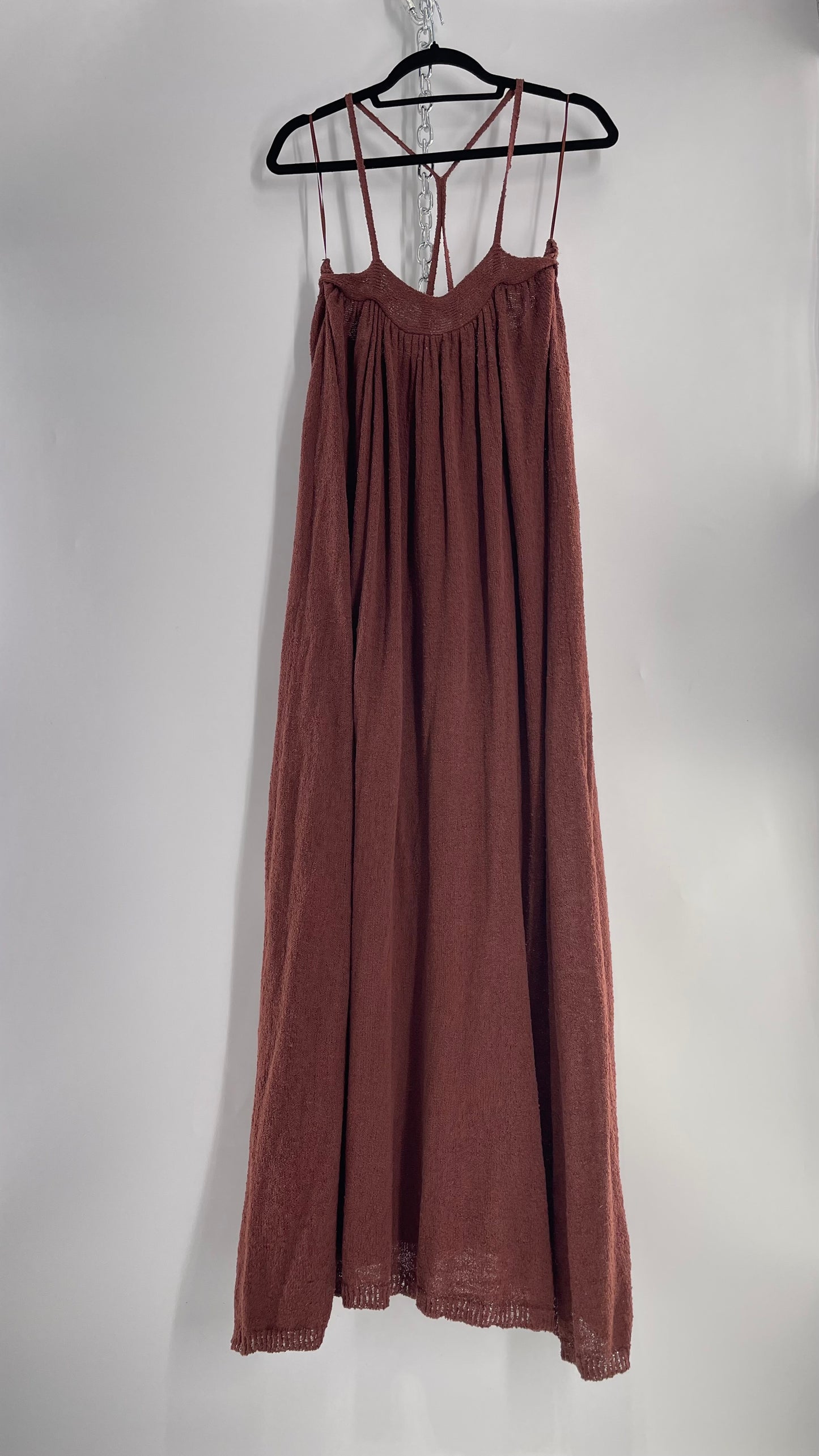 Free People Under the Stars Textured Brown Heavy Knit Maxi Dress  (Medium)
