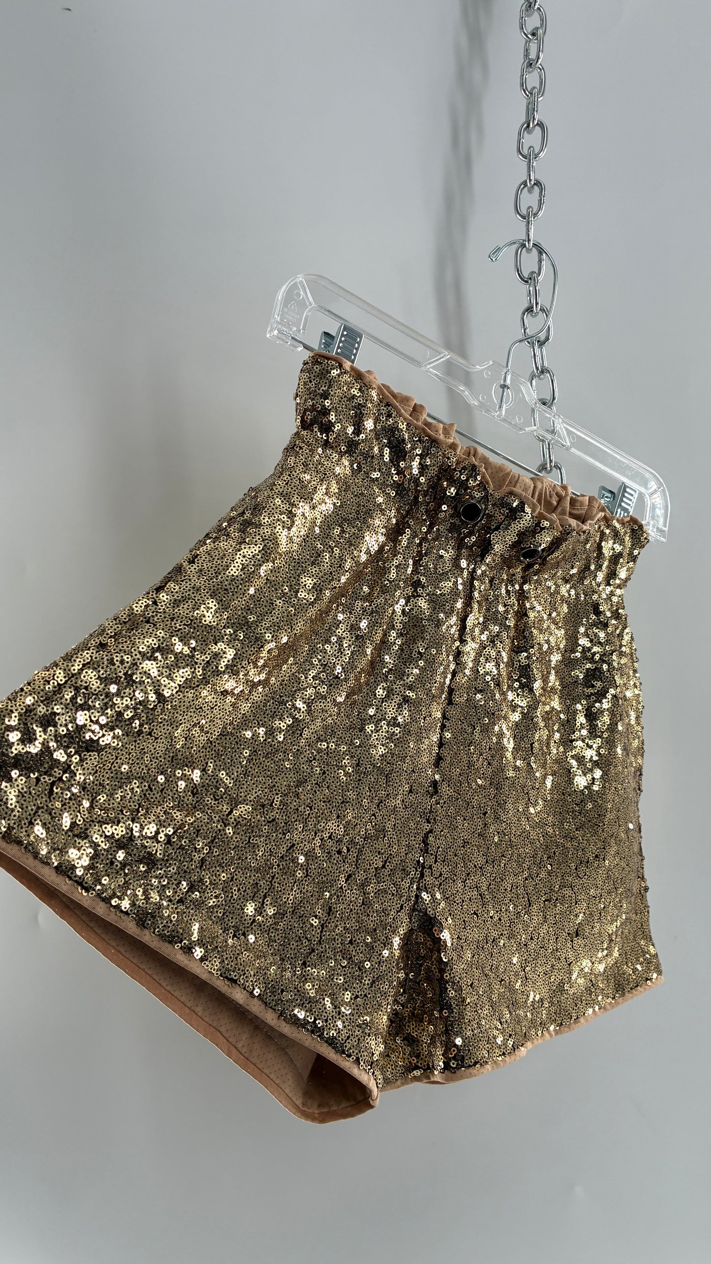 Gold Sequin Shorts with Tan Mesh Lining (Small)