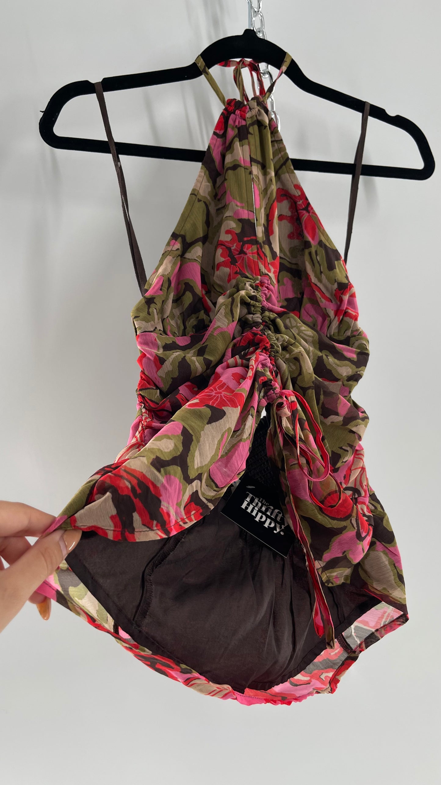 Free People Floral Halter with Ruched Midriff and Open Bust(XS)