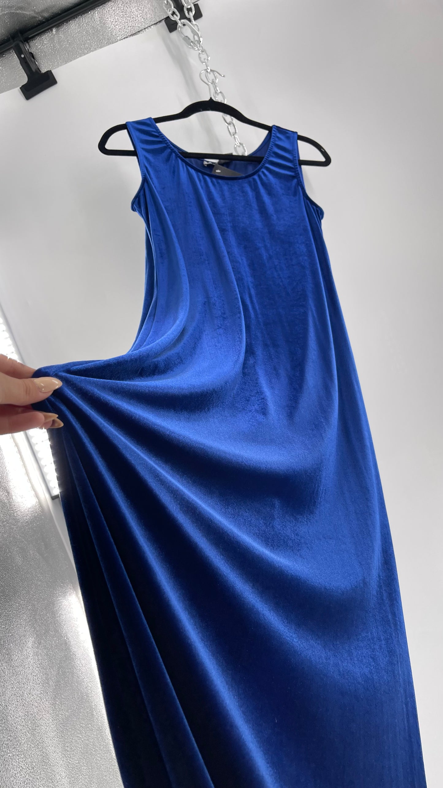 Vintage Carol Anderson Royal Blue Velvet Square Neckline Floor Length Dress (Medium)