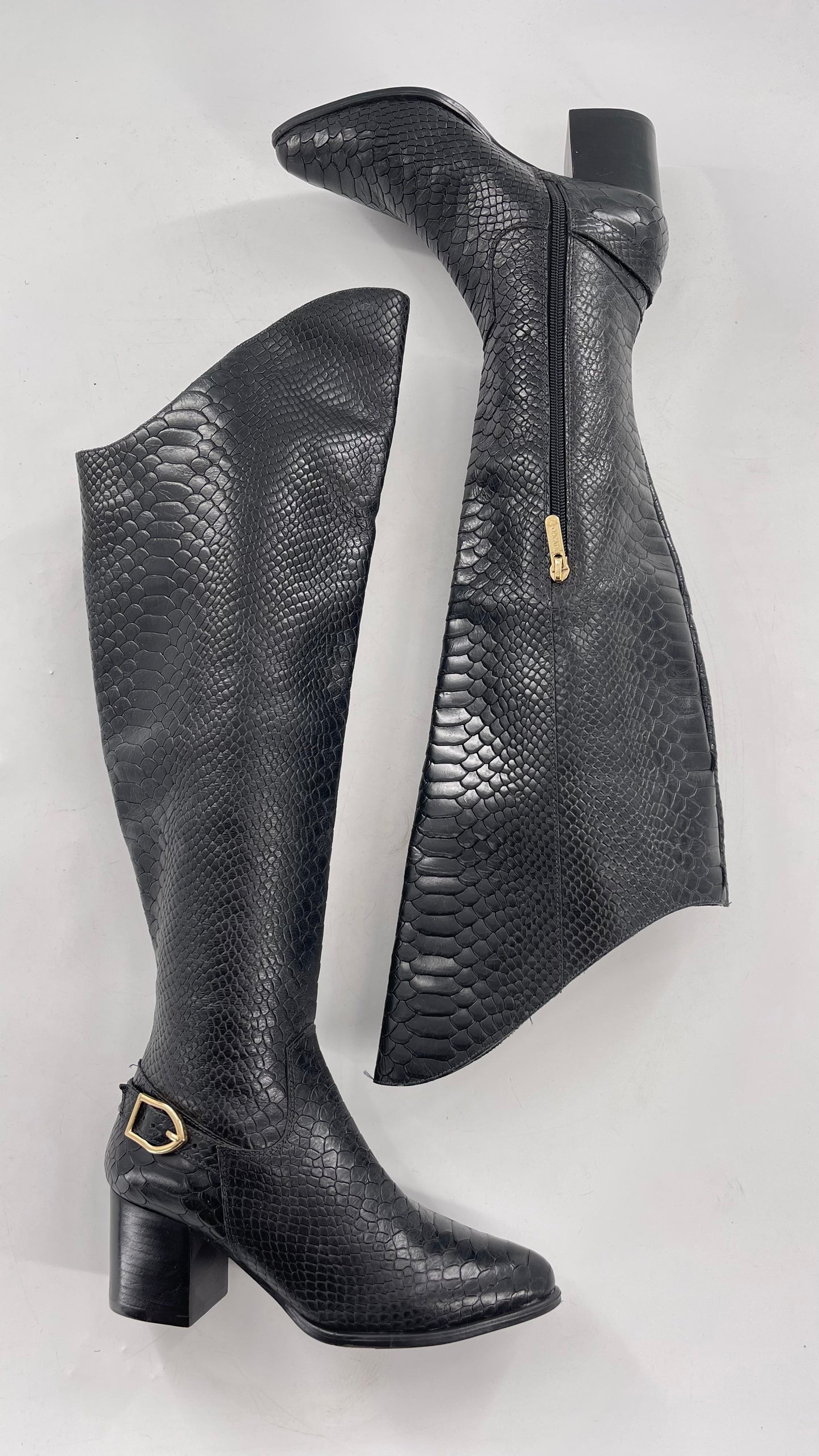 ORCADE Genuine Brazilian Leather Crocodile Embossed/Textured Knee High Boots (5)