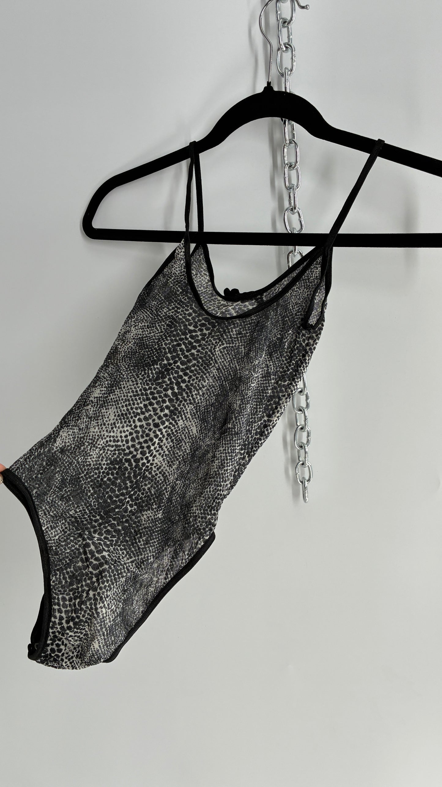 Vintage 1990s Sheer Snakeskin Patterned High Cut Bodysuit (S)
