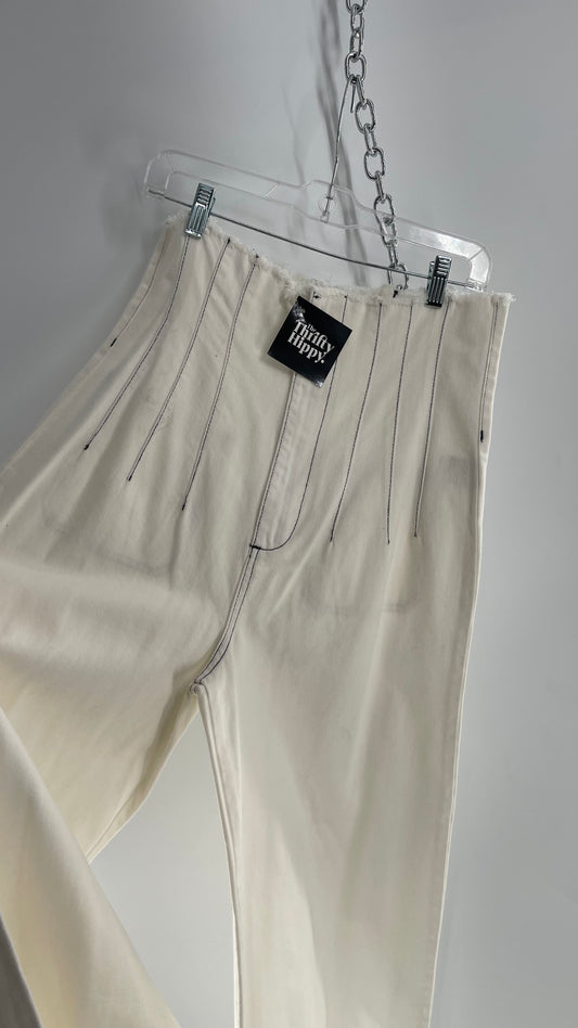 BDG White High Waisted Ultra Wide Leg Denim with Black Contrast Stitch (32)