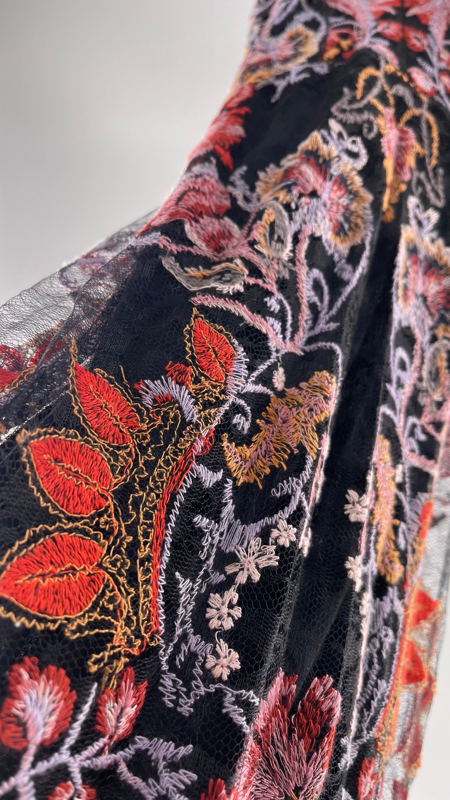 Free People Black Fall Toned Floral Embroidered Tule Sleeveless Maxi Dress (2)