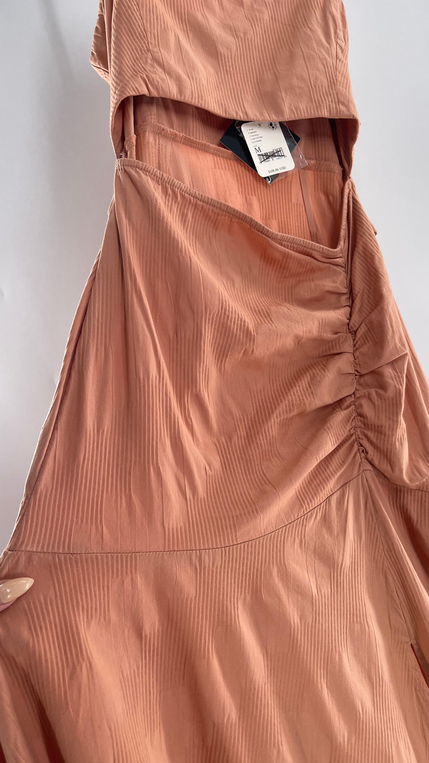 Free People Terracotta/ Smoky Pink Maxi Dress with Exposed Midriff, Waist Bow, and Side Slit with Tags Attached  (M)