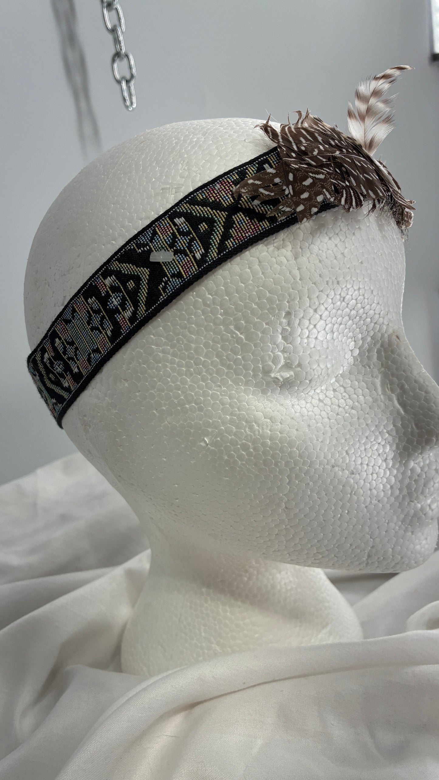 Embroidered Headband with Feather Details