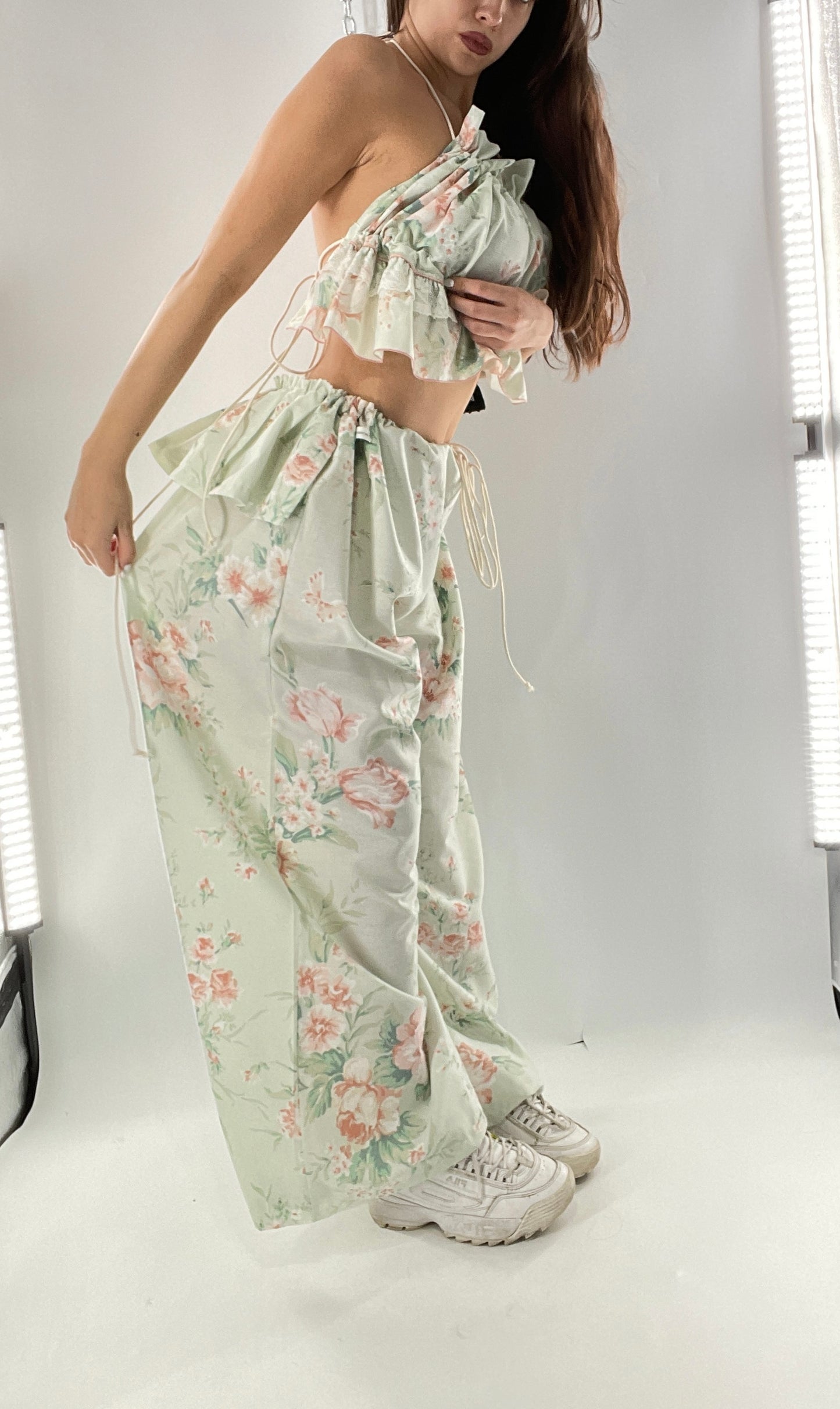 Vintage Set Covered in Delicate Dainty Florals, Butterflies, and Ruffles (One Size, Adjustable)
