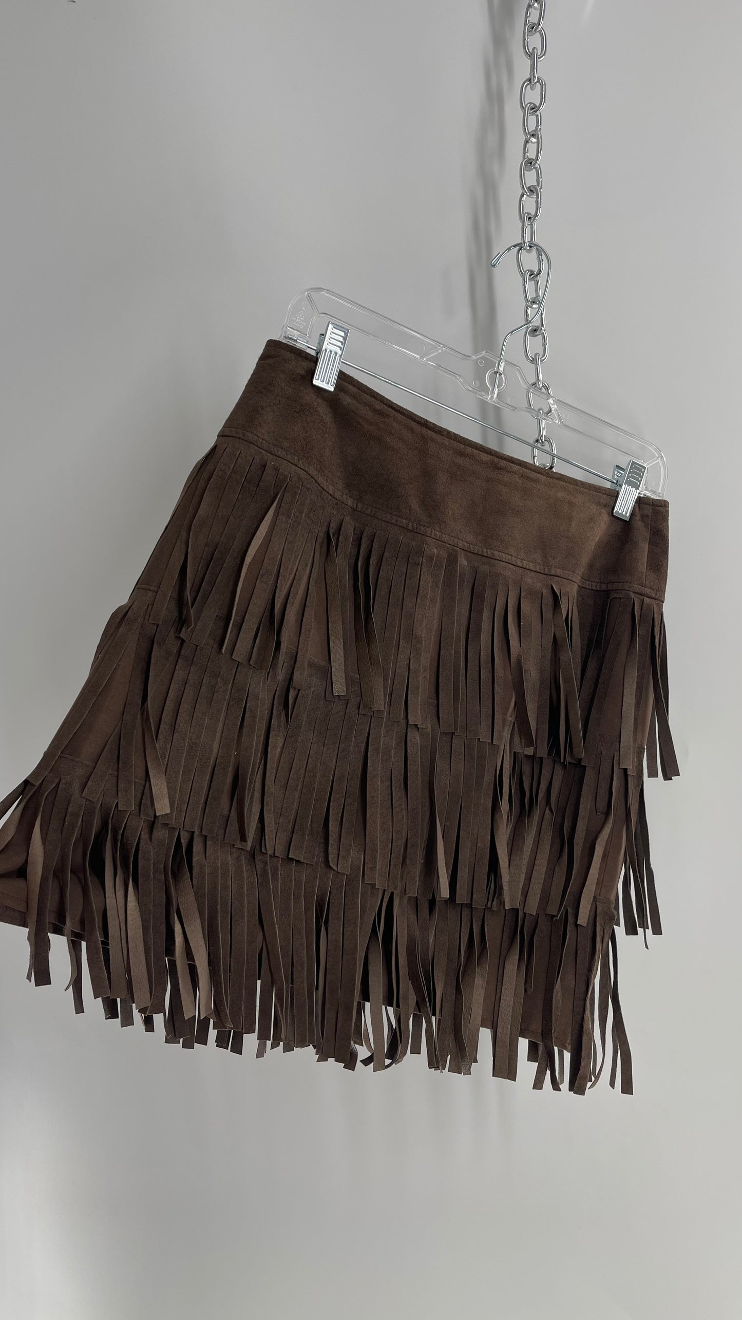 Vintage W by WORTH Brown Genuine Suede Leather Fringe Skirt (2)