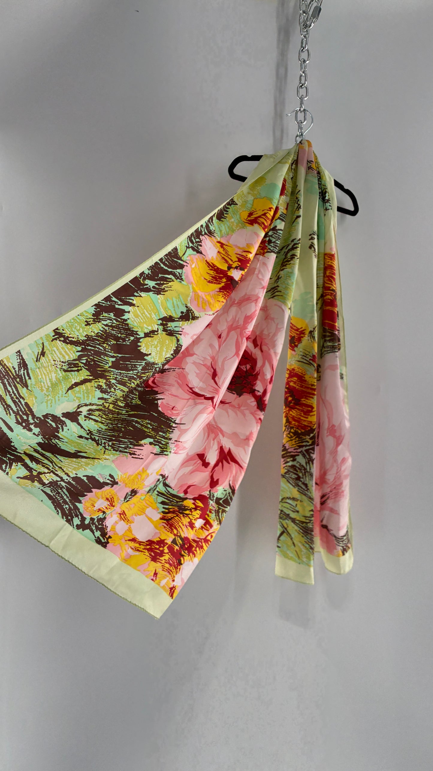 Vintage 100% Silk Tropical Printed Summer Scarf