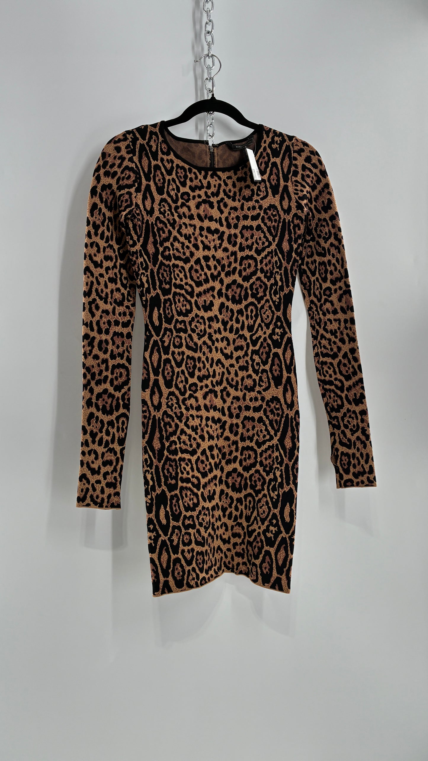 Vintage BCBG MAXAZRIA Sheena Ultra Thick Knit, Compression Leopard/Cheetah Printed Mini Dress (XS)