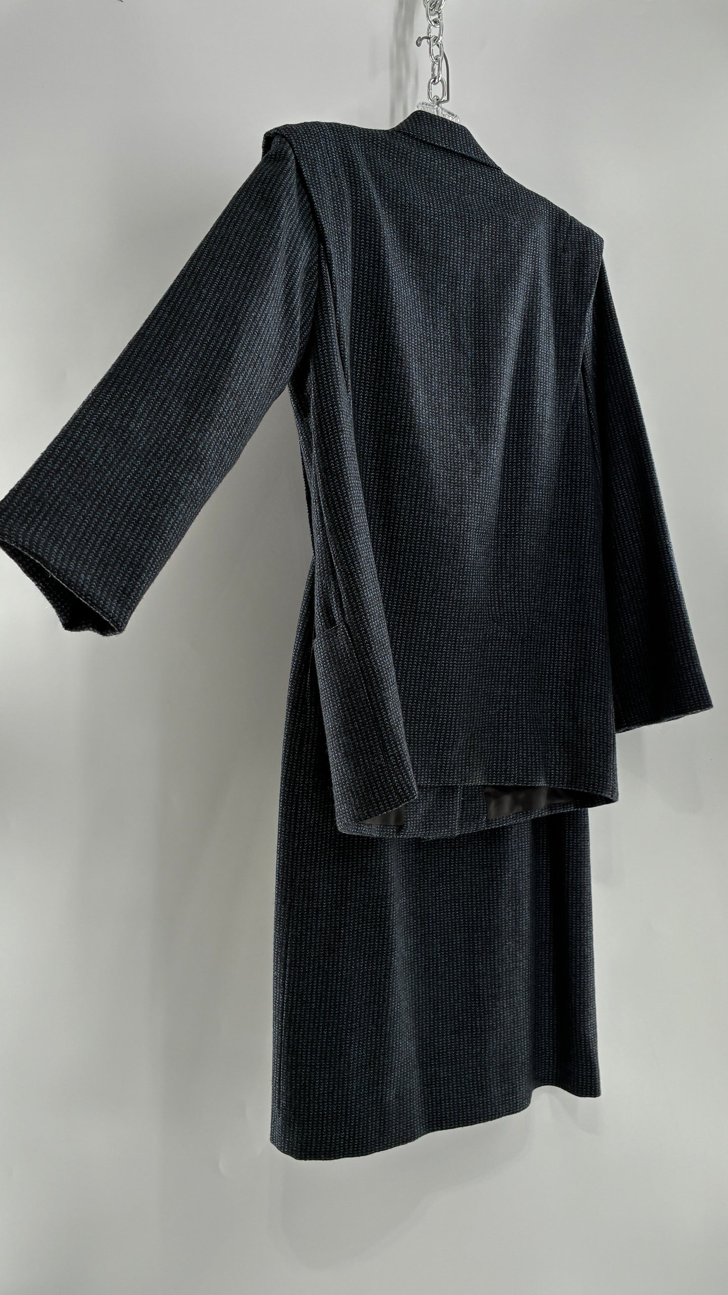 Vintage CHRISTIAN DIOR Navy Woven Maxi Skirt and Oversized Lapel Style Blazer with Padded Shoulders (8)