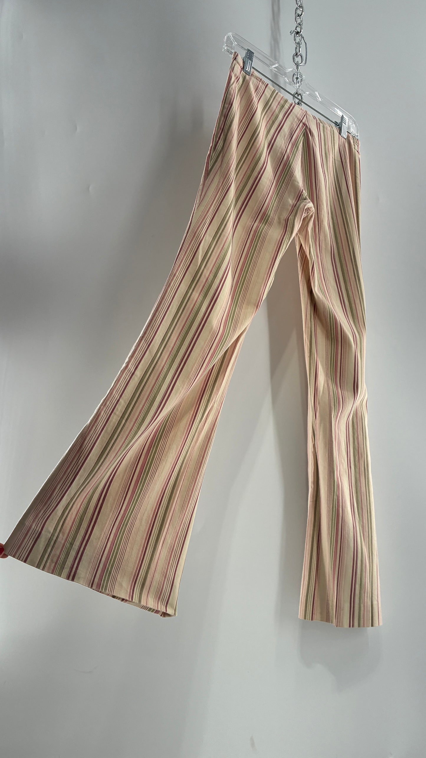 Rare Vintage TARK ‘1 Ultra Low Rise Pink and Green Striped Kick Flares