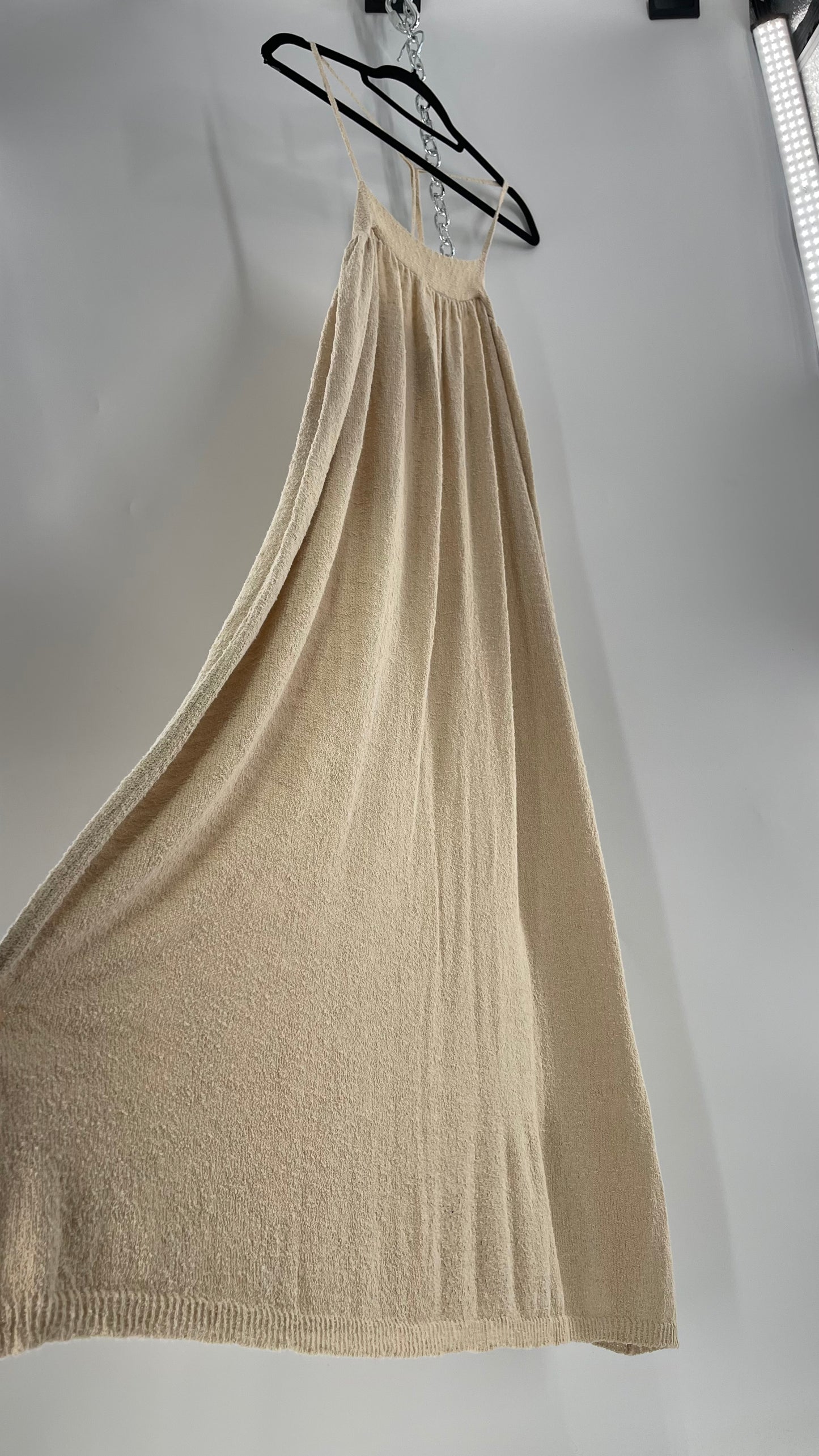Free People Beach Beige Slinky Halter Textured Maxi Dress
