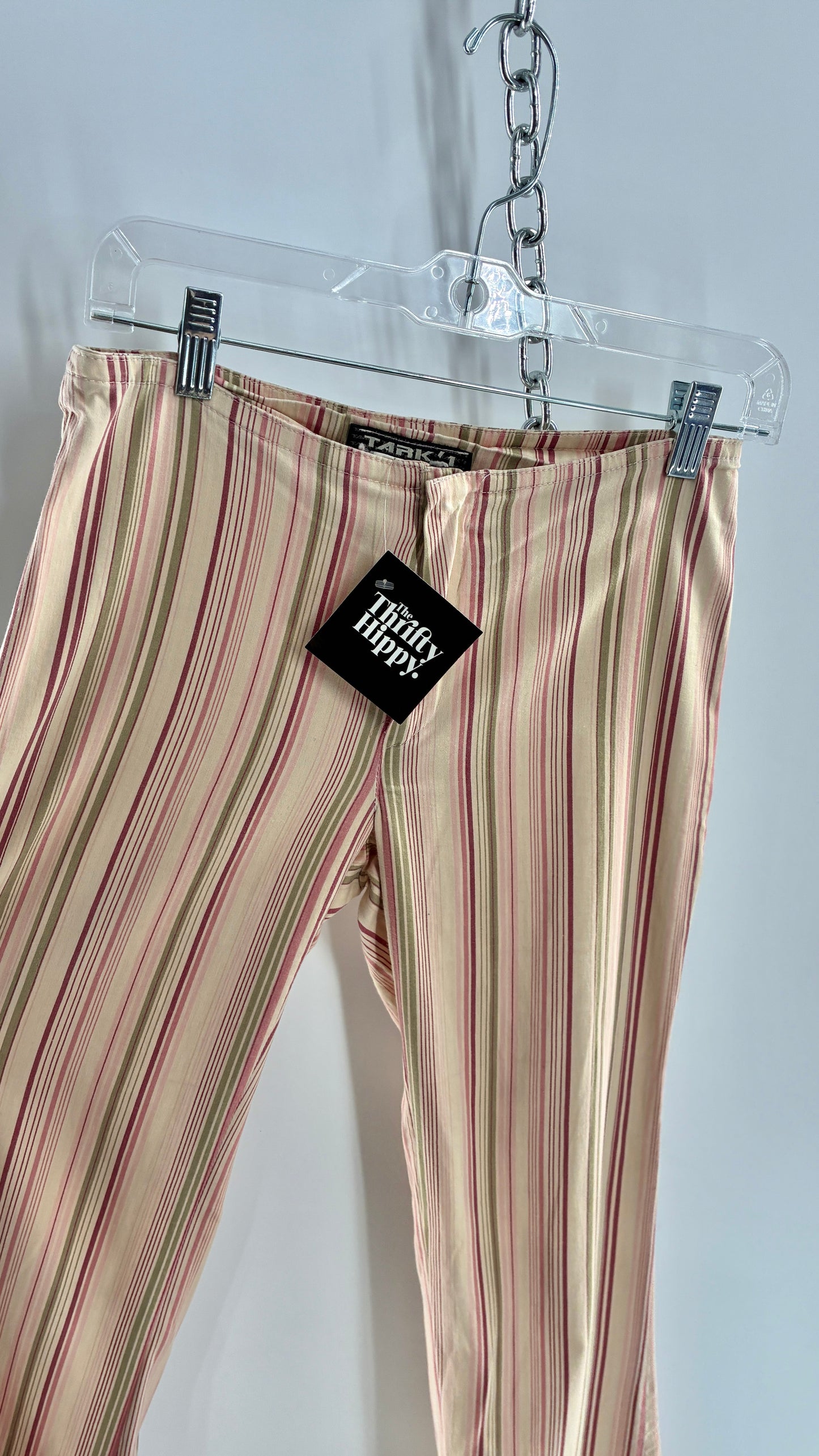 Rare Vintage TARK ‘1 Ultra Low Rise Pink and Green Striped Kick Flares