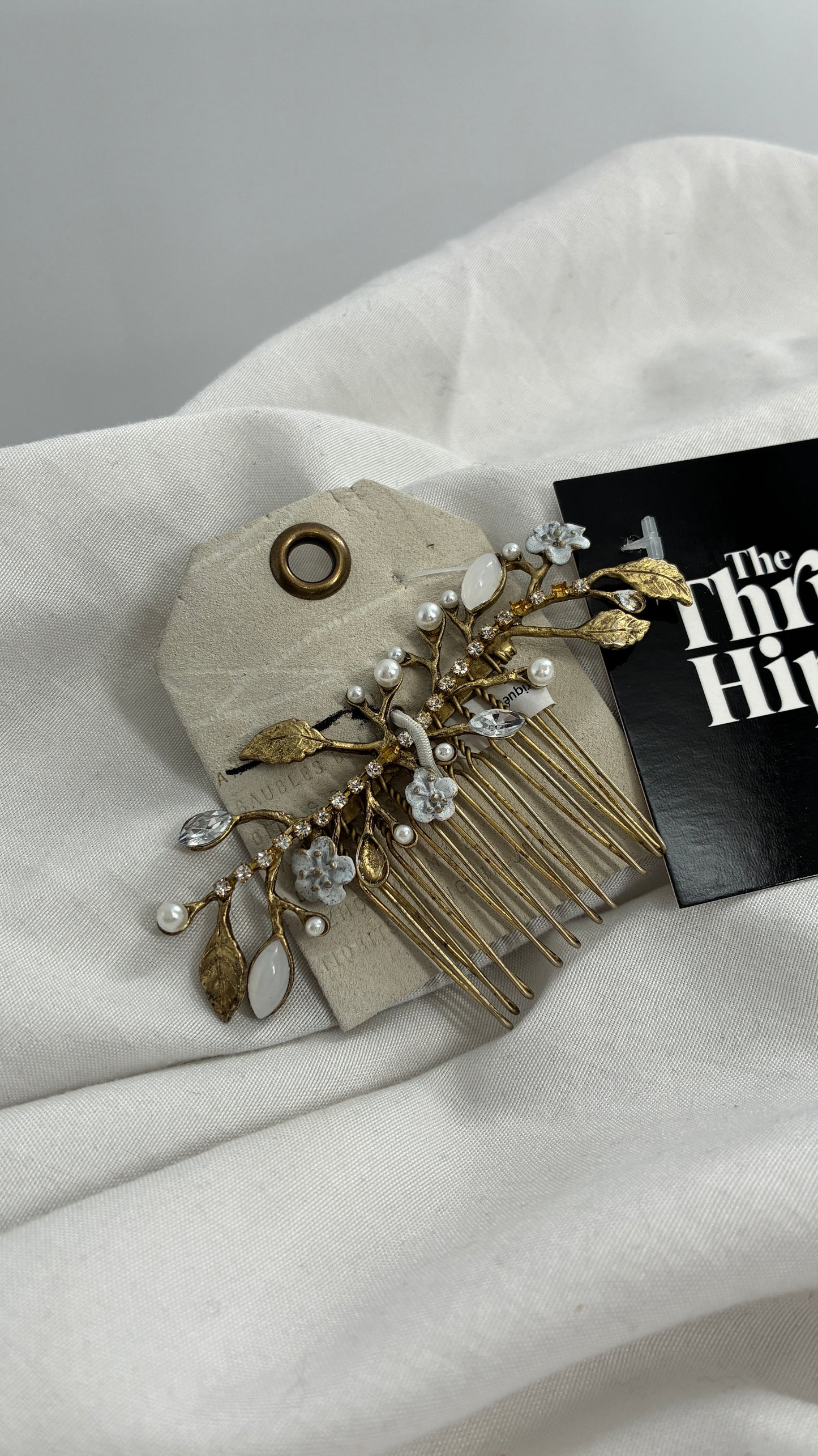 Anthropologie Bronze Metal Floral Beaded Pearl Hair Clip