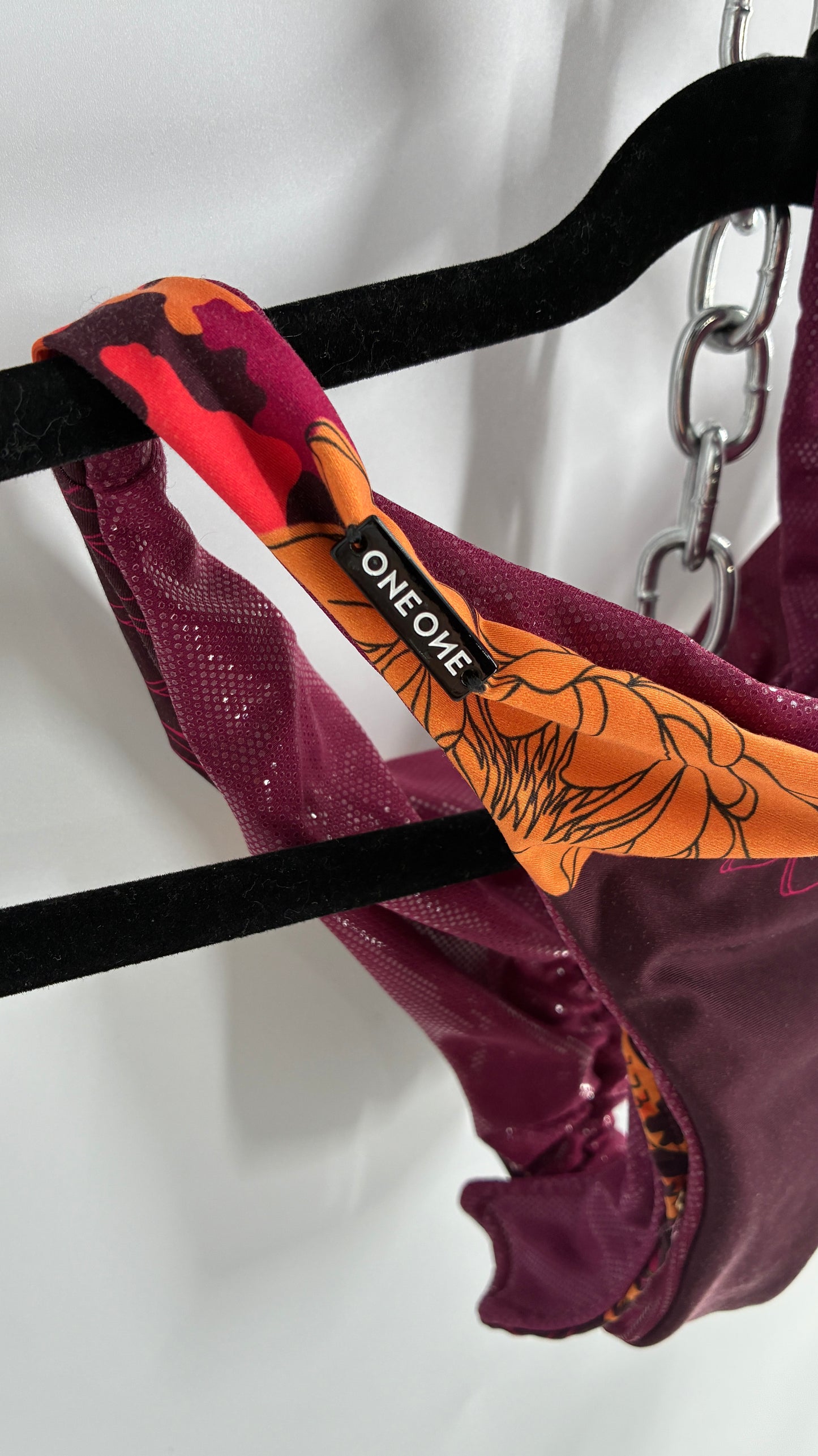 Vintage ONEONE Reversible Dragon, Sequin Ruched Tanga, Tie Around Swim Suit (Small)