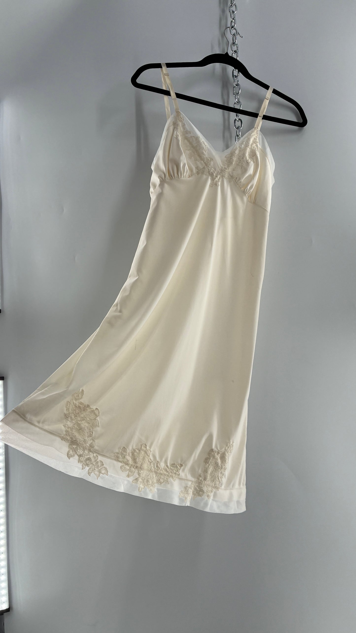 Vintage Van Raalte Suavette Nylon Slip Dress with Pleated, Embroidered Bust (S/34)