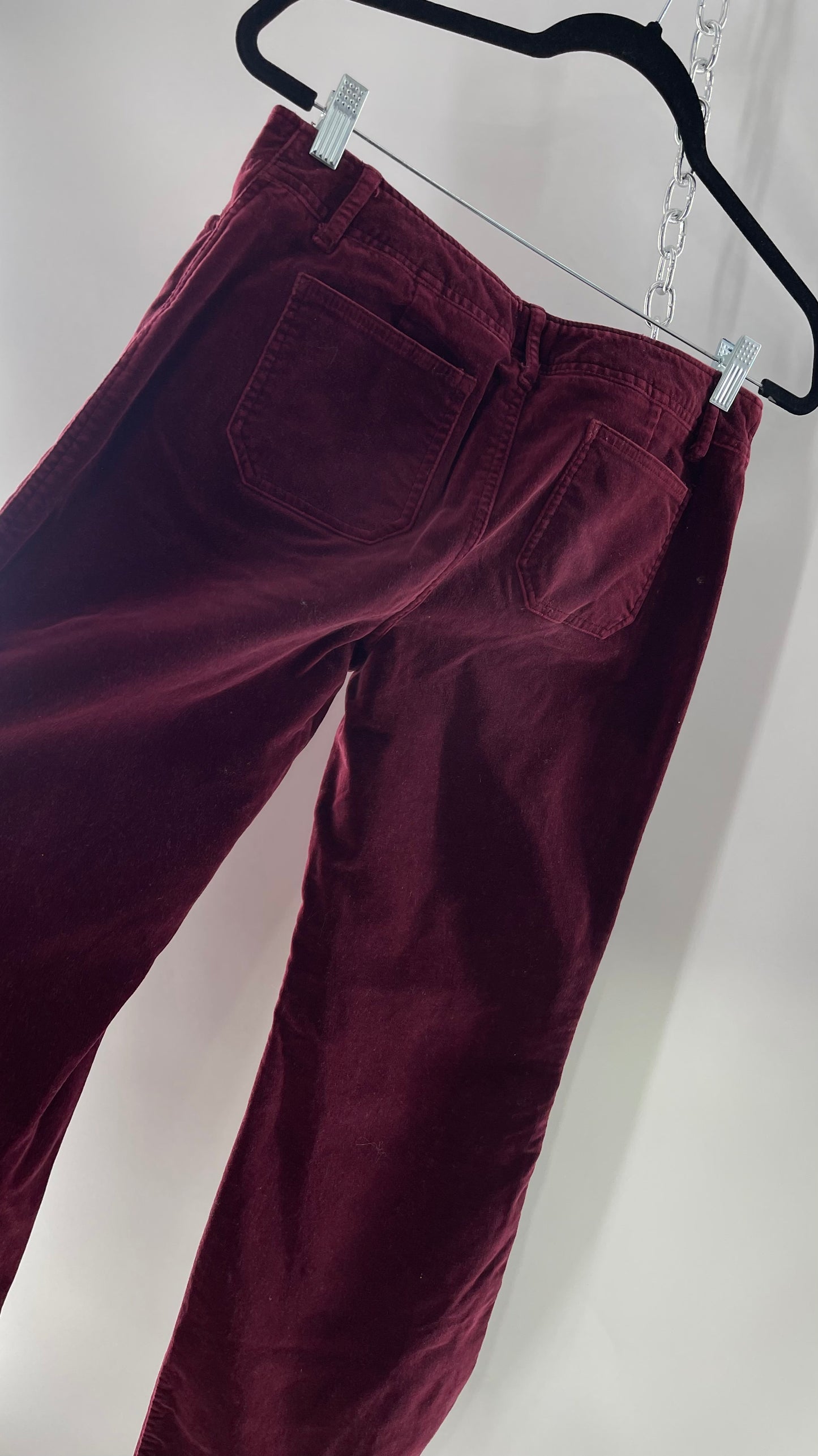Vintage 90s Express Wine Toned Burgundy Velvet Low Rise Kickflares (7/8)