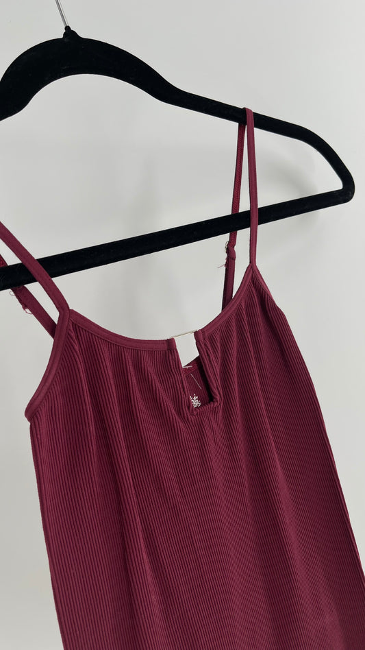 Free People Maroon Metal Rectangle Bust Detail Tank (XS/S)