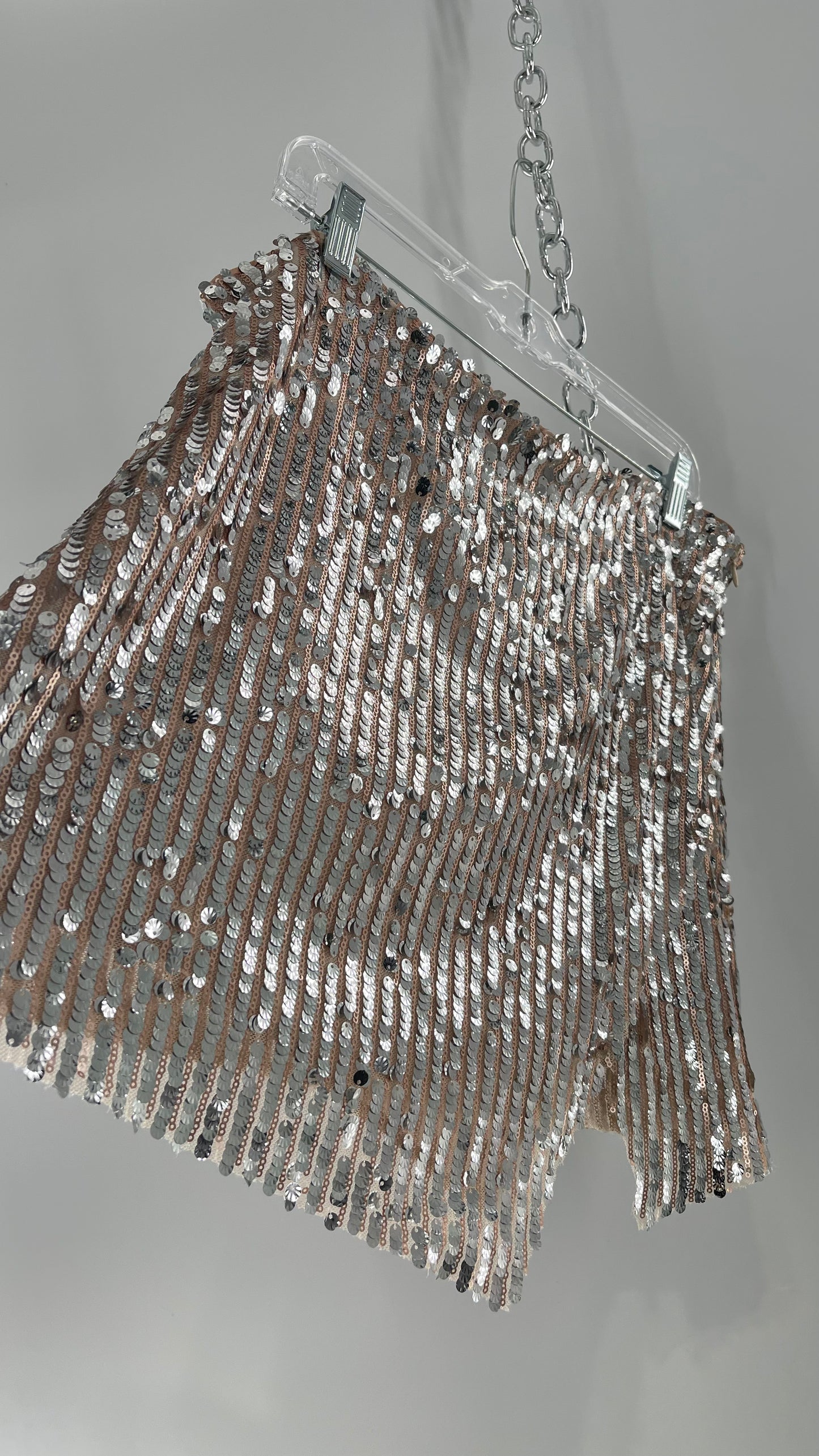 Free People Silver and Nude Sequin Shimmer Mini Skirt (14)