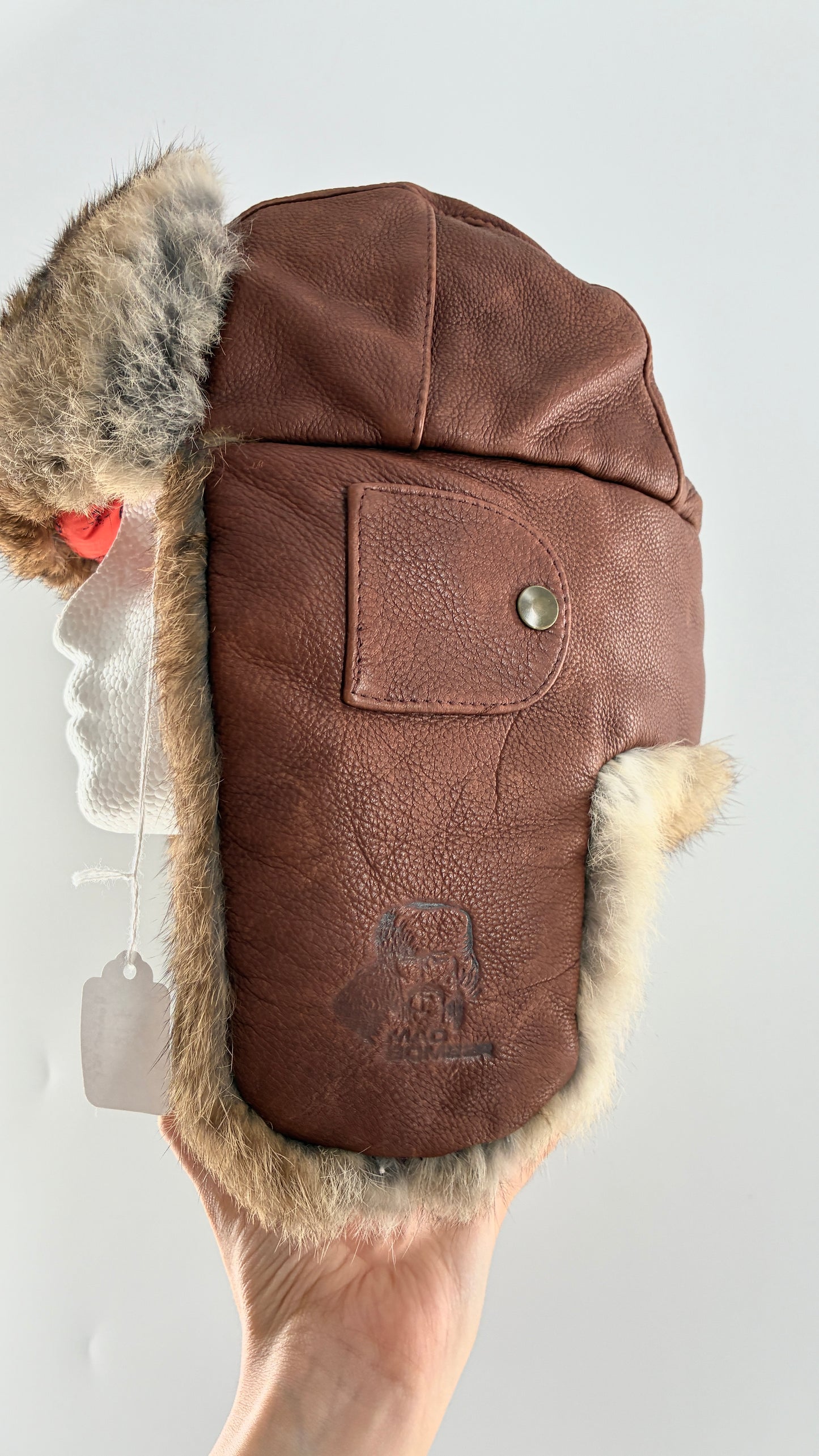 Vintage MAD BOMBER Leather and Rabbit Fur Bomber Style Trapper Hat