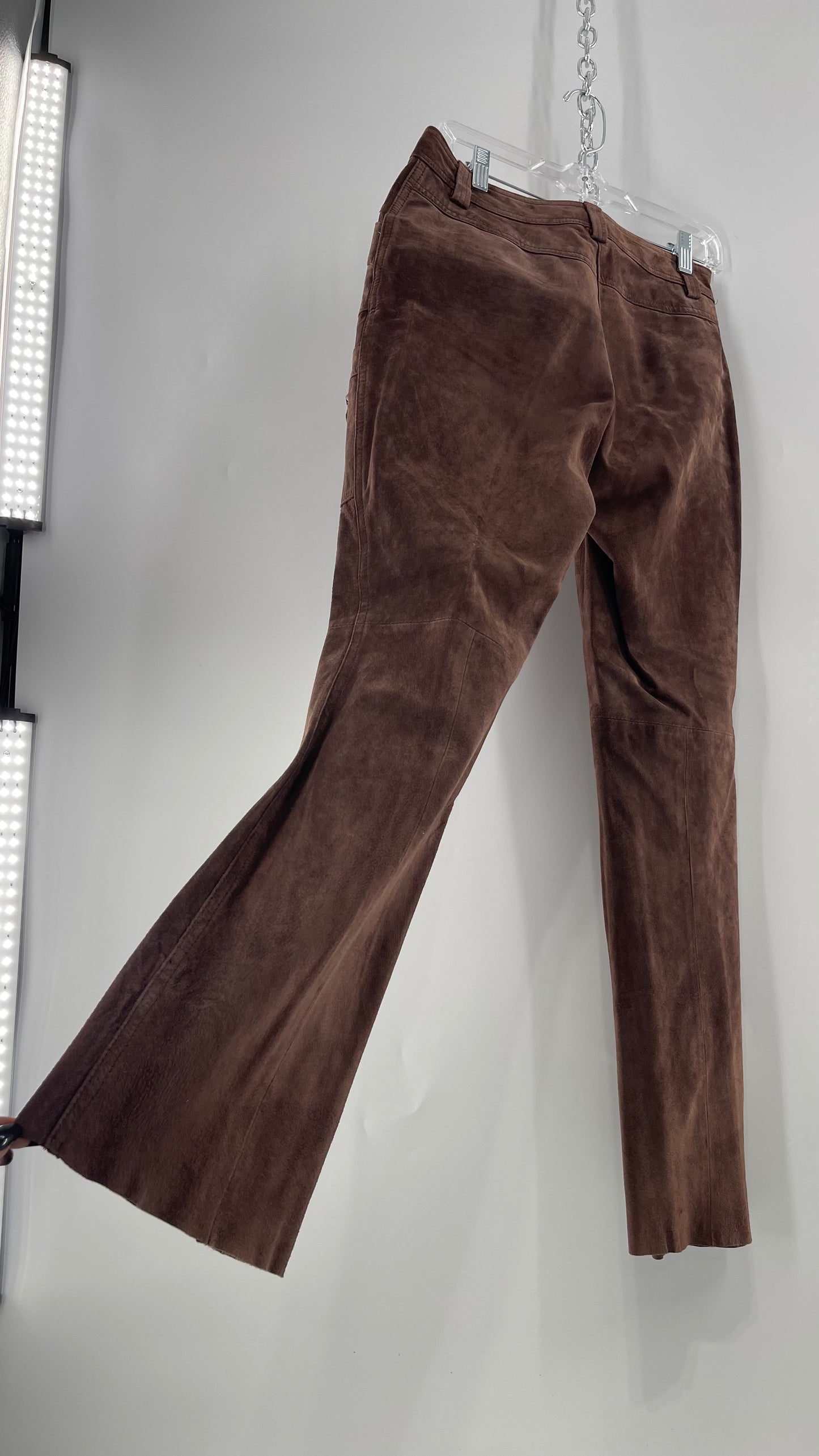 Vintage Context Petit Brown Suede Straight Leg Cargos with Pockets and Bronze Zippers (8P)