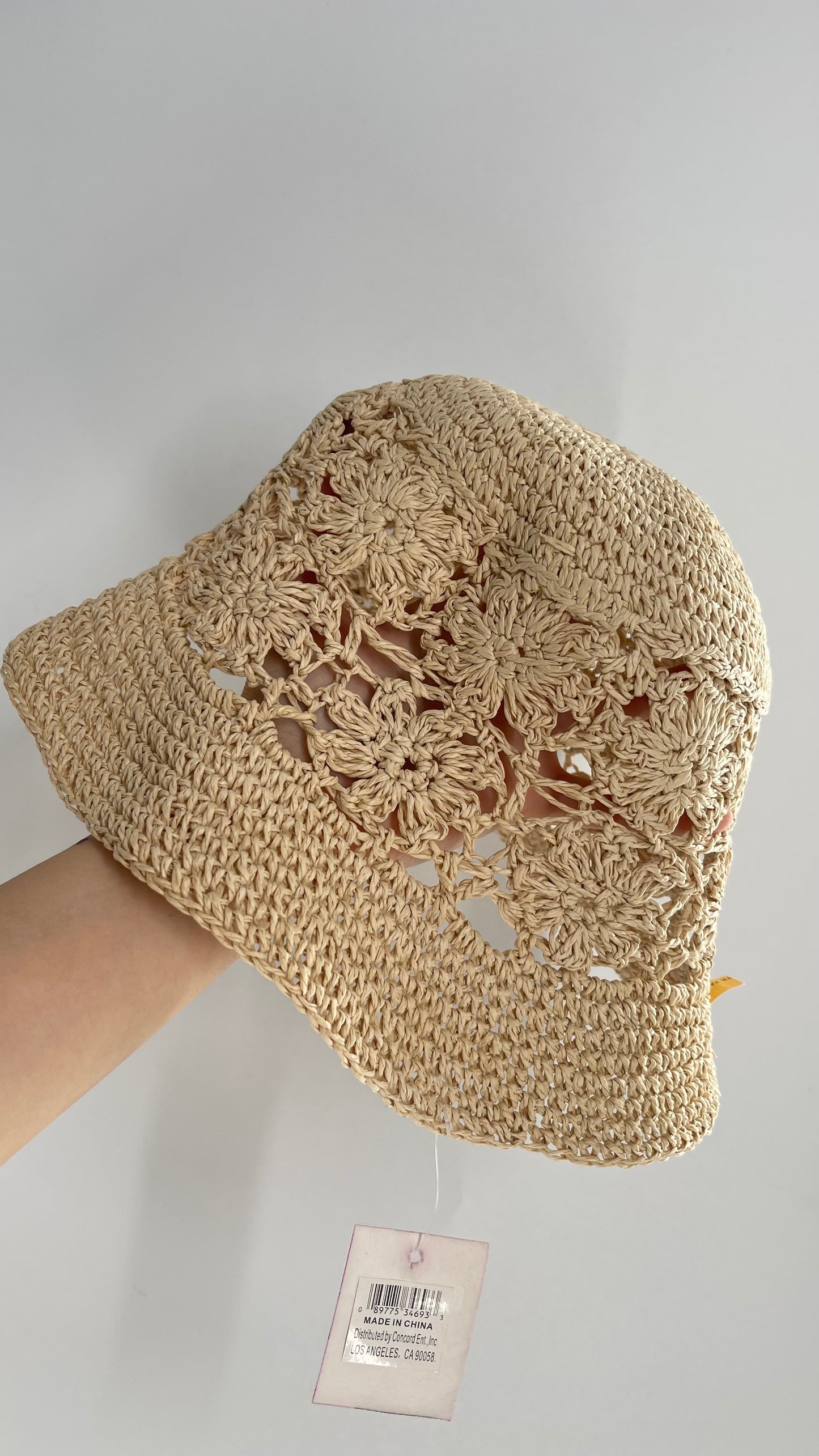 Deadstock Vintage Tan Crochet Straw Sun/Bucket Hat