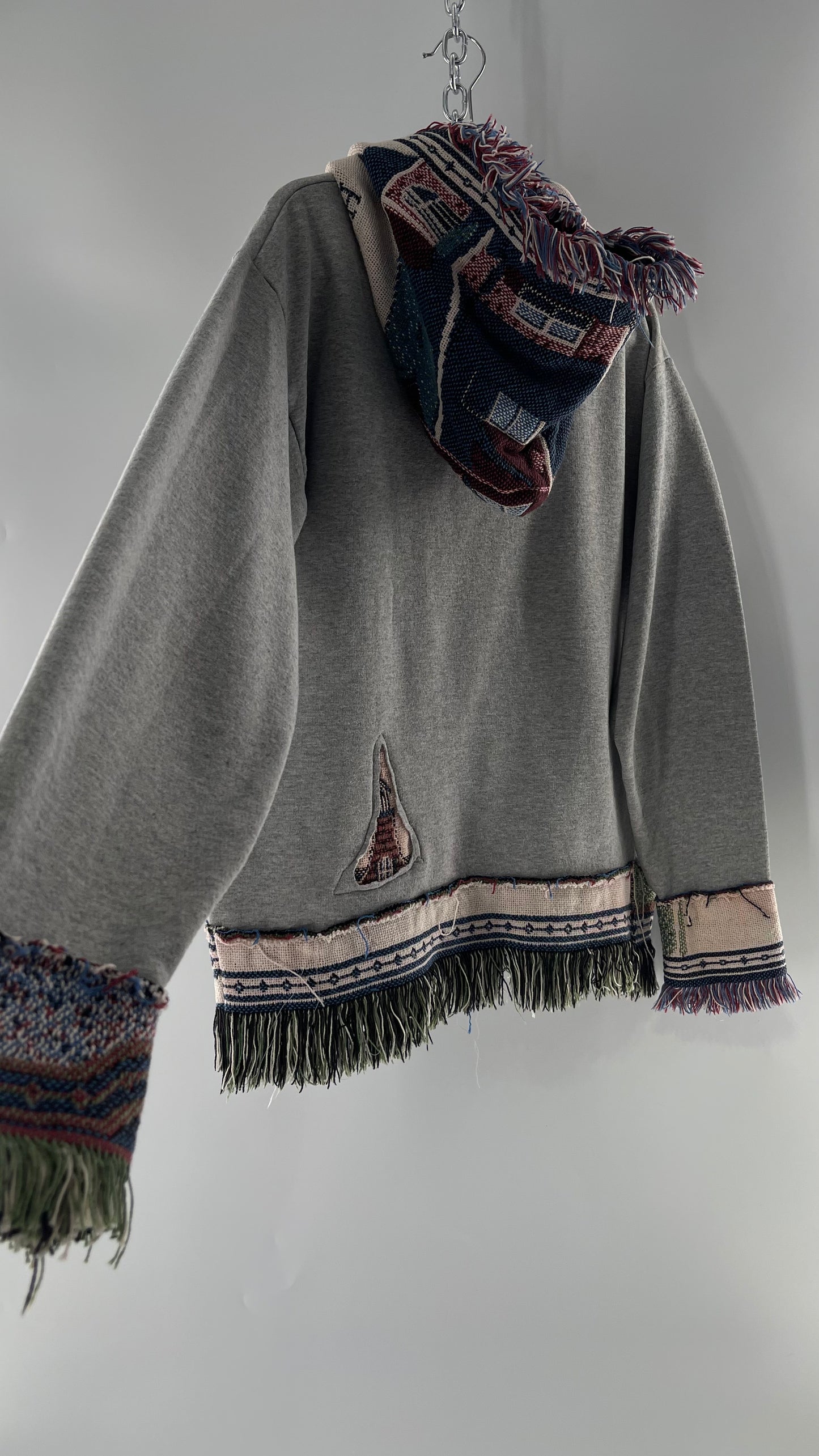 CUSTOM NY Tappanzee Rugged Distressed Blanket Hoodie with Coloration Gradient (S/M)