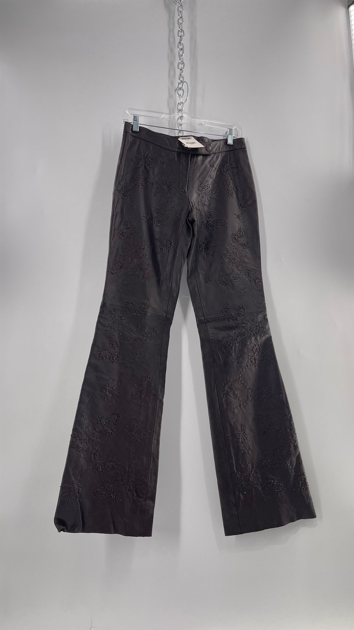 Moschino Brown Leather Embroidered Pants (10) ***WITH TAGS***
