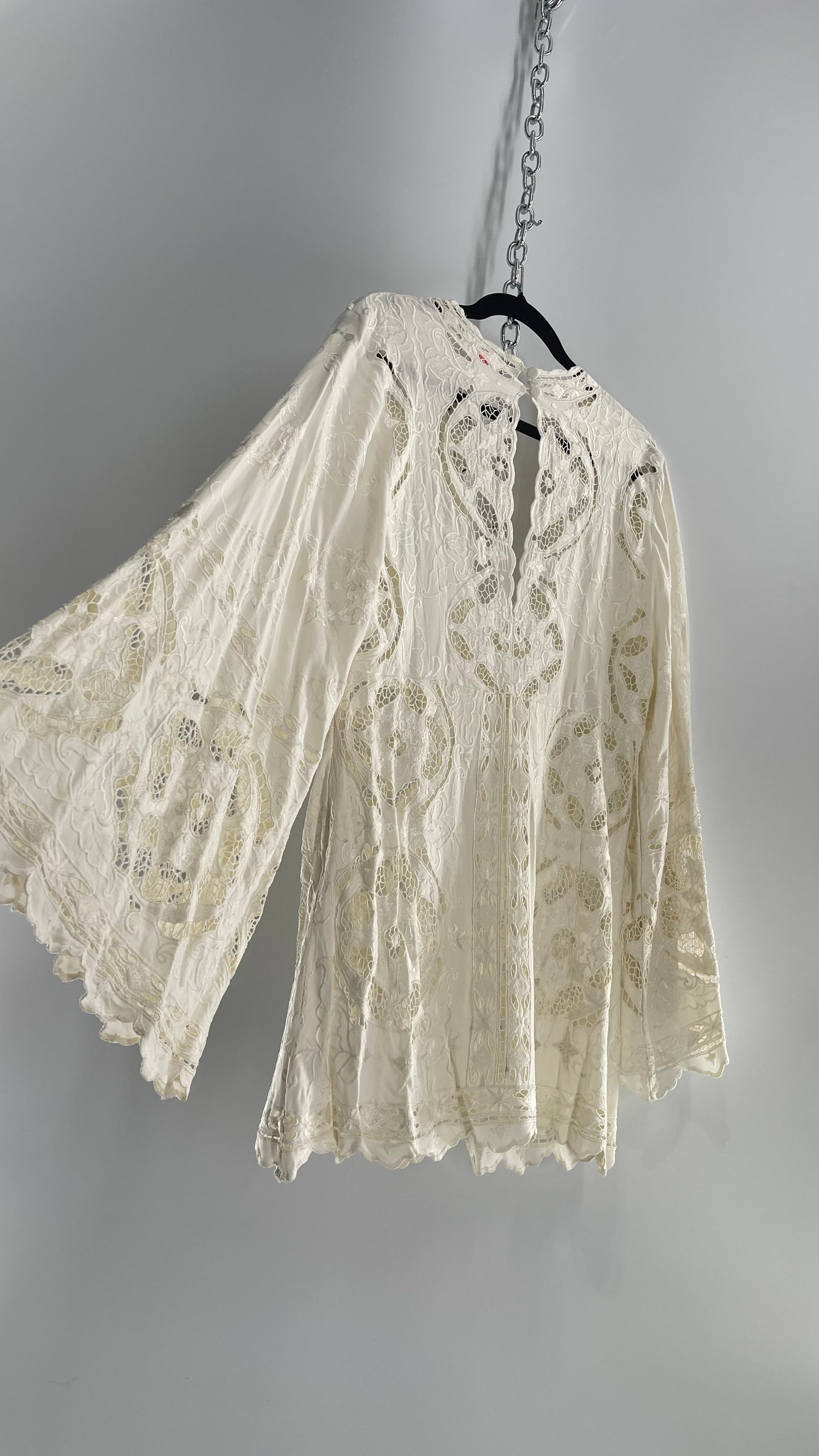 Free People Cream Lace Mini Dress (Small)
