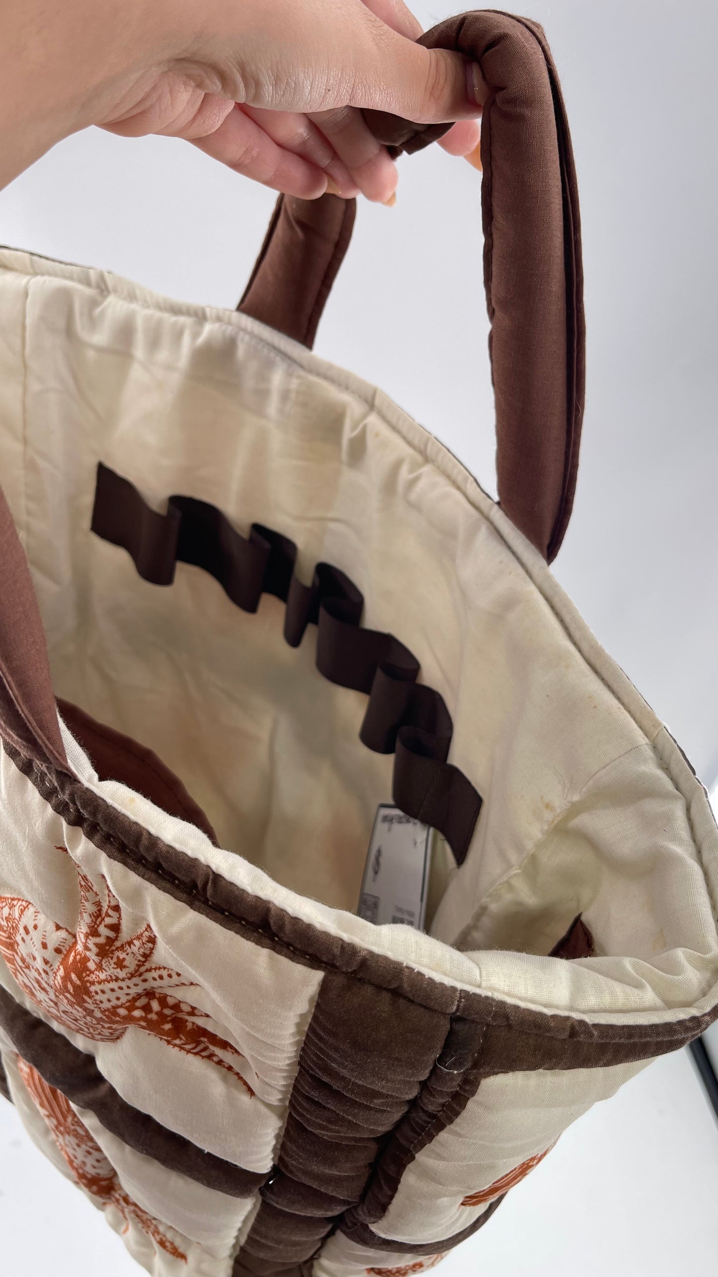 Vintage Patchwork Brown/Orange/Beige Handmade Quilted Tote
