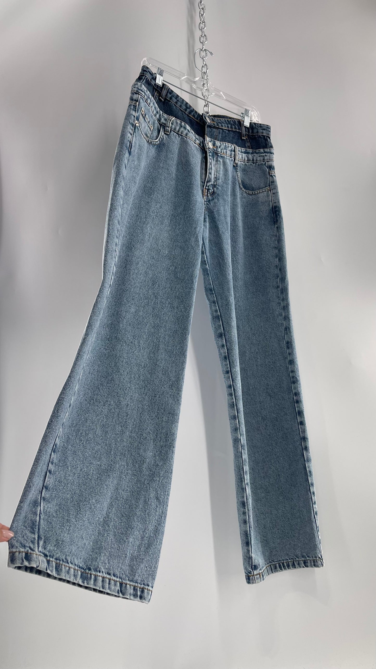 NOTFOUND Double Waistline Light Wash Denim Jeans (40)