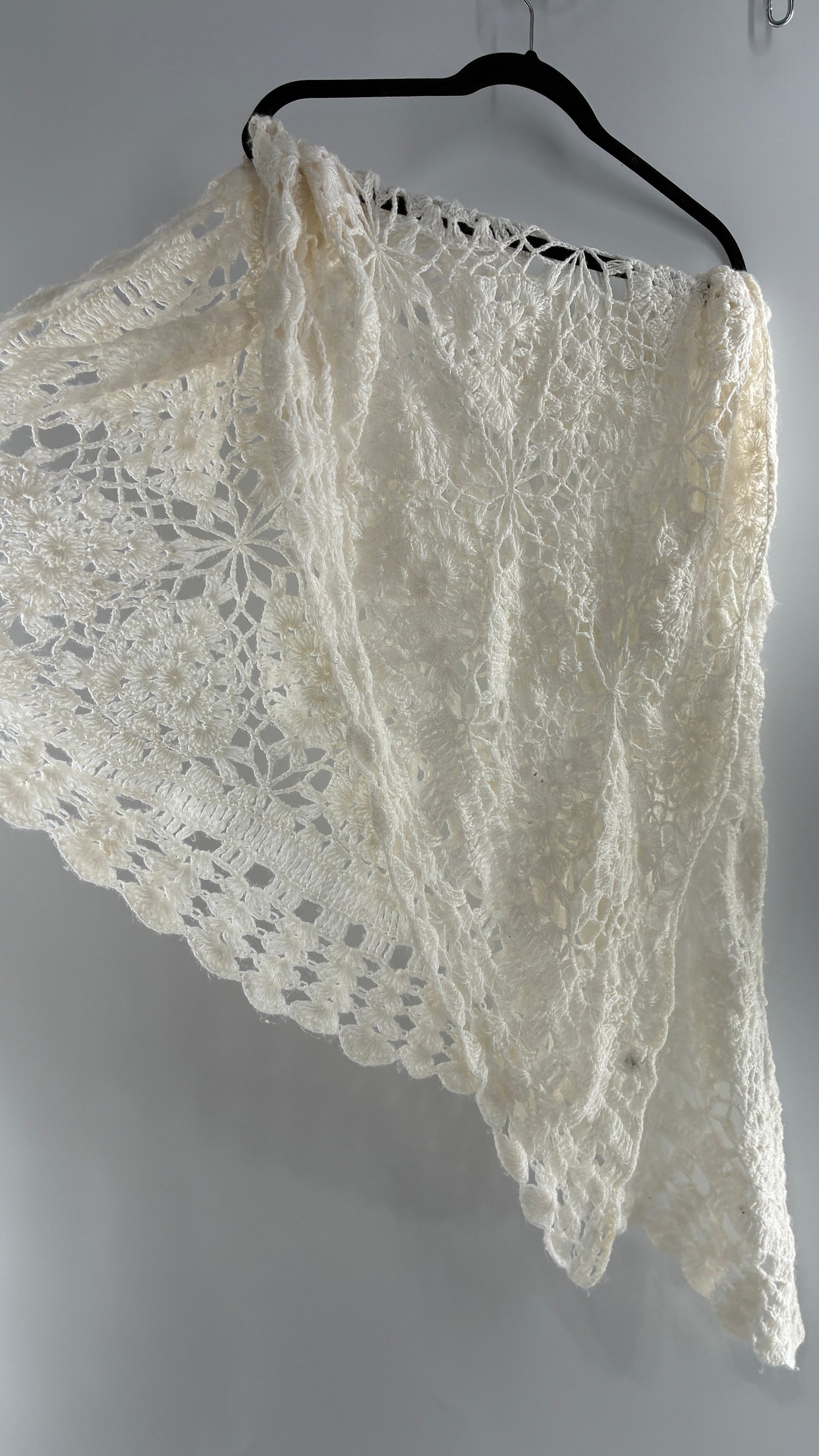 Vintage Crochet Style White Scarf