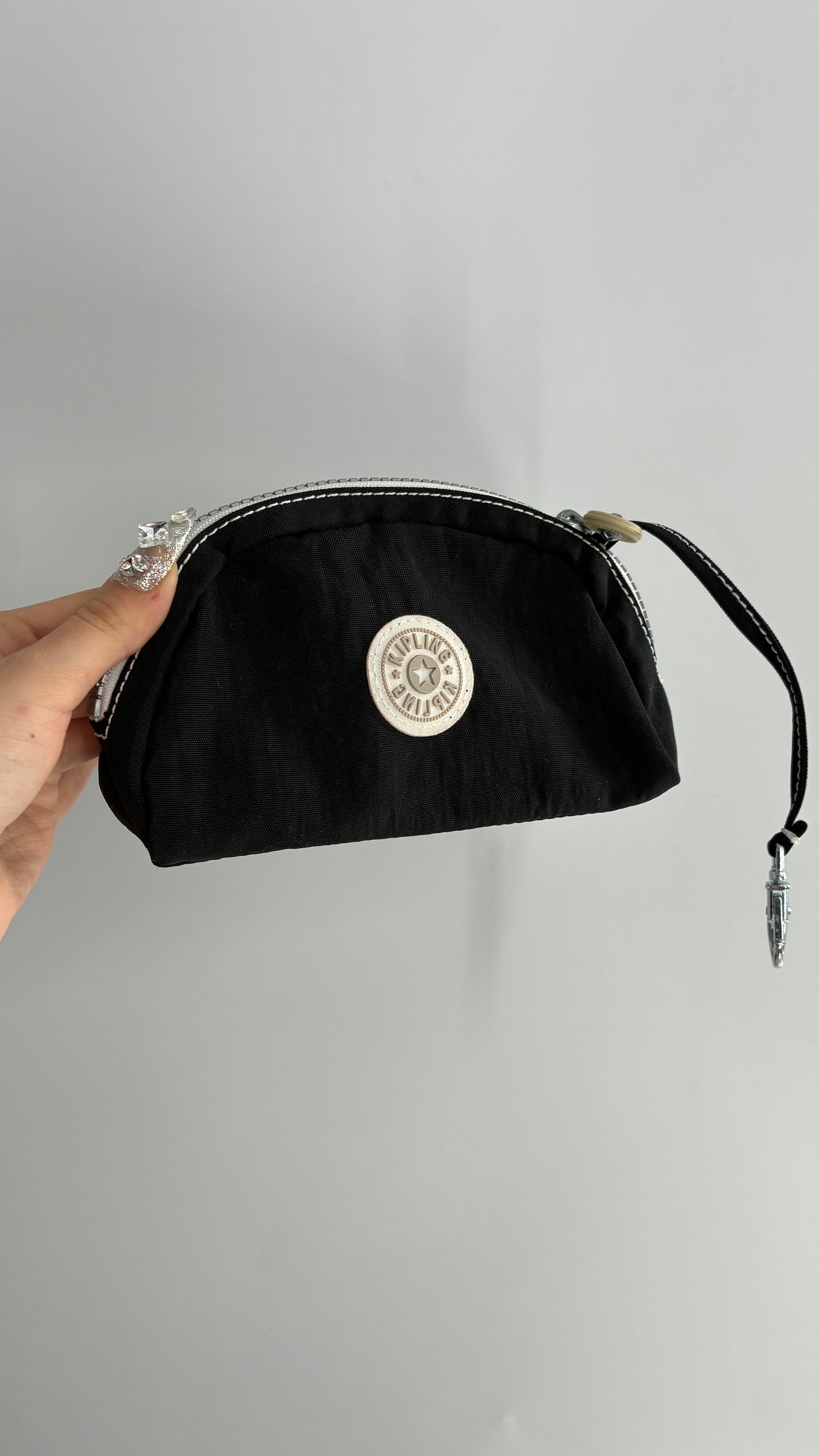 Kipling Black Pouch with Contrast White Zipper