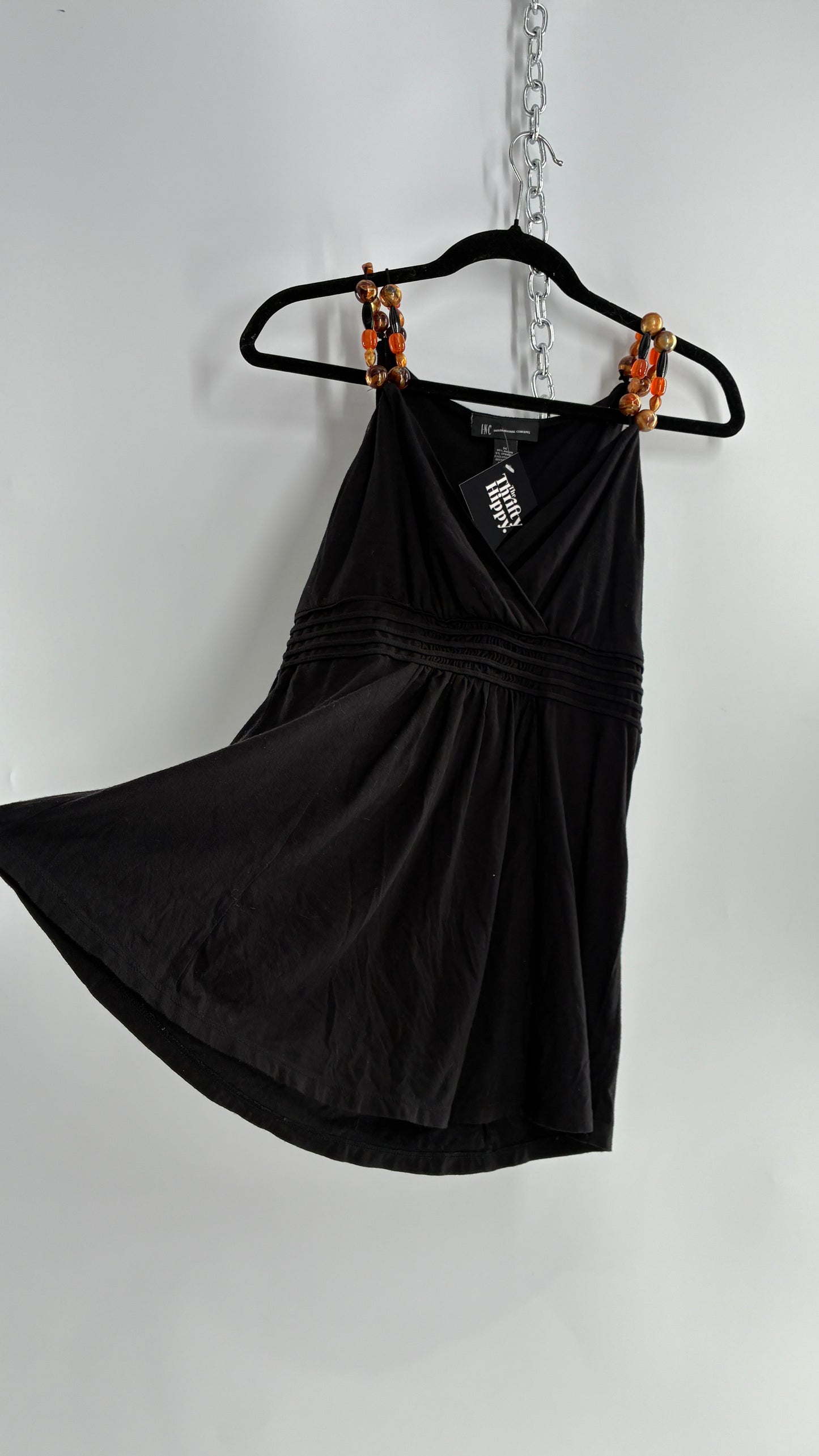 Vintage 1990s Black Camisole with Beaded Straps (Medium)