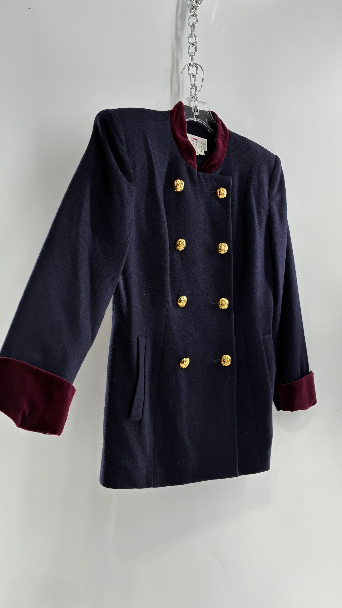 Vintage Suit Set with Bell Boy Style Double Breasted Wool, Velour Cuff Jacket and Upcycled Mini Skirt (6P)