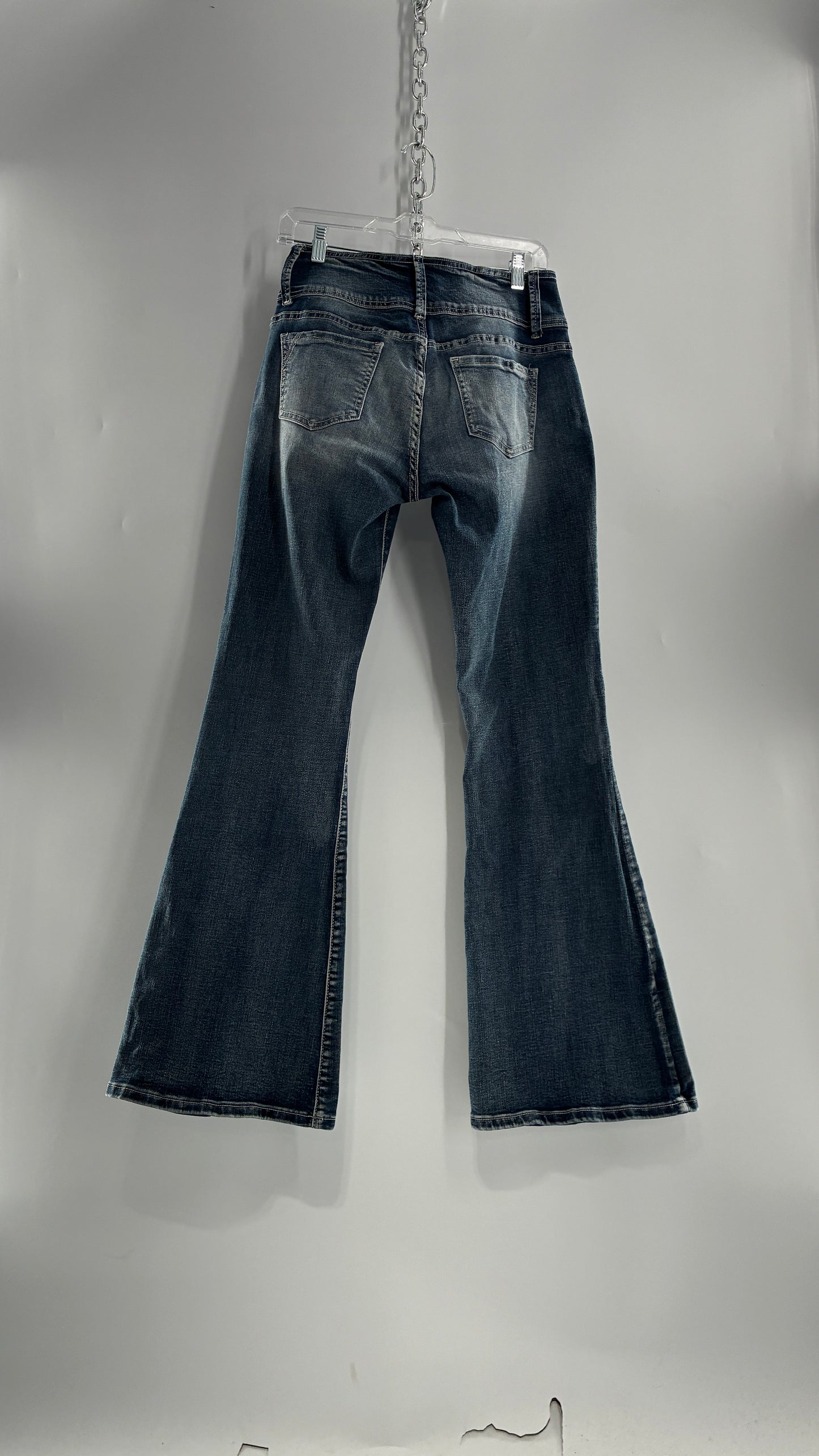 Vintage Low Rise Kickflare Jeans with Thick Side Buckled Waist Band (Medium)
