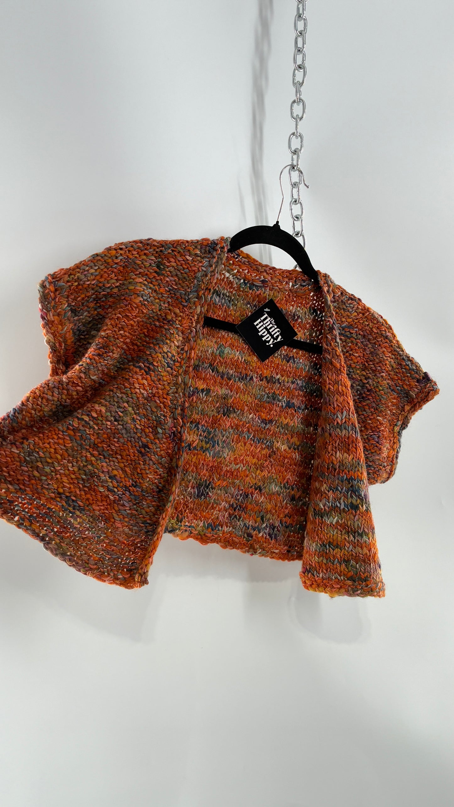 Vintage Hand Knit Burnt Orange Shrug Cape