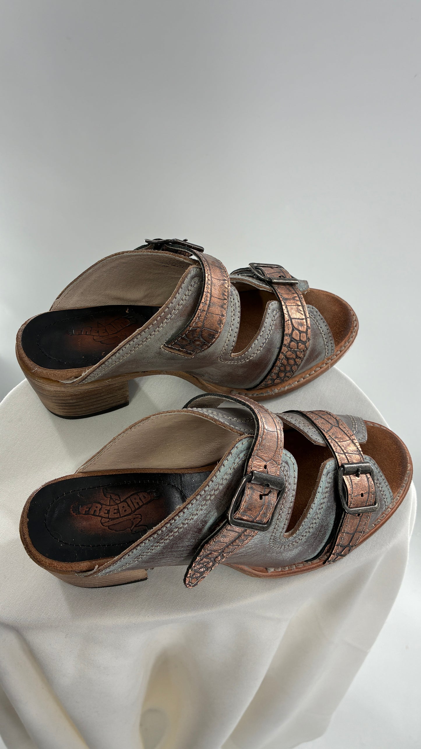 Free Bird Caprice Leather Sandal with Bronze Embossed Straps and Stamped Sole Made in Mexico (7)